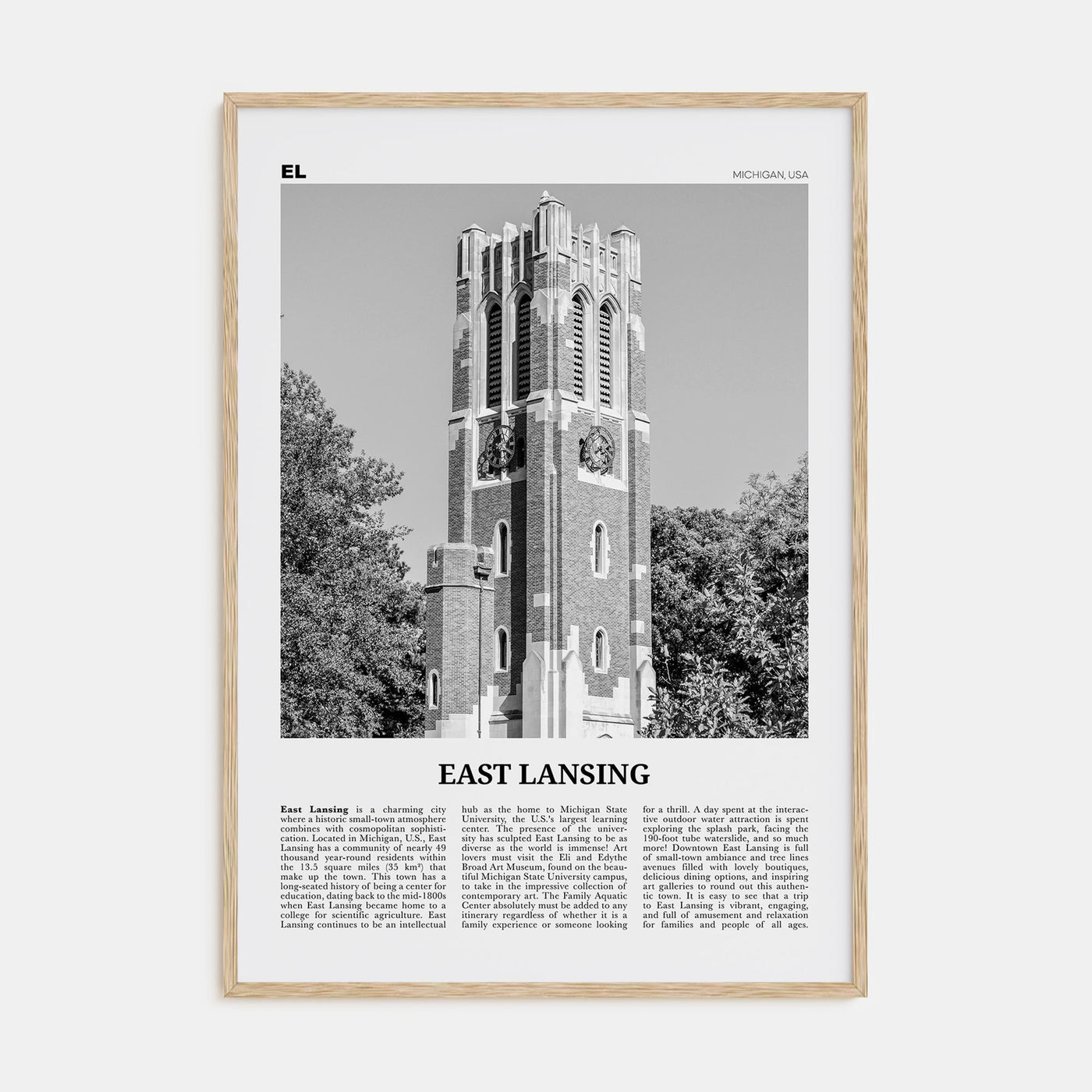 East Lansing Travel B&W Poster