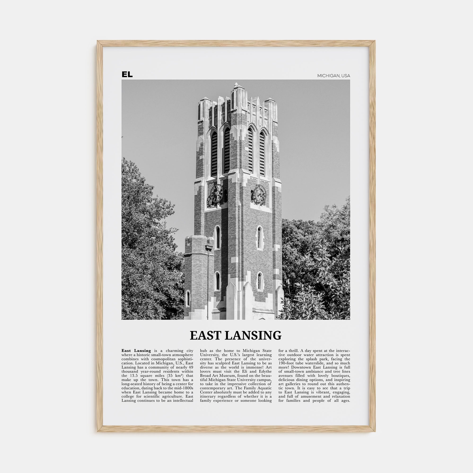 East Lansing Travel B&W Poster