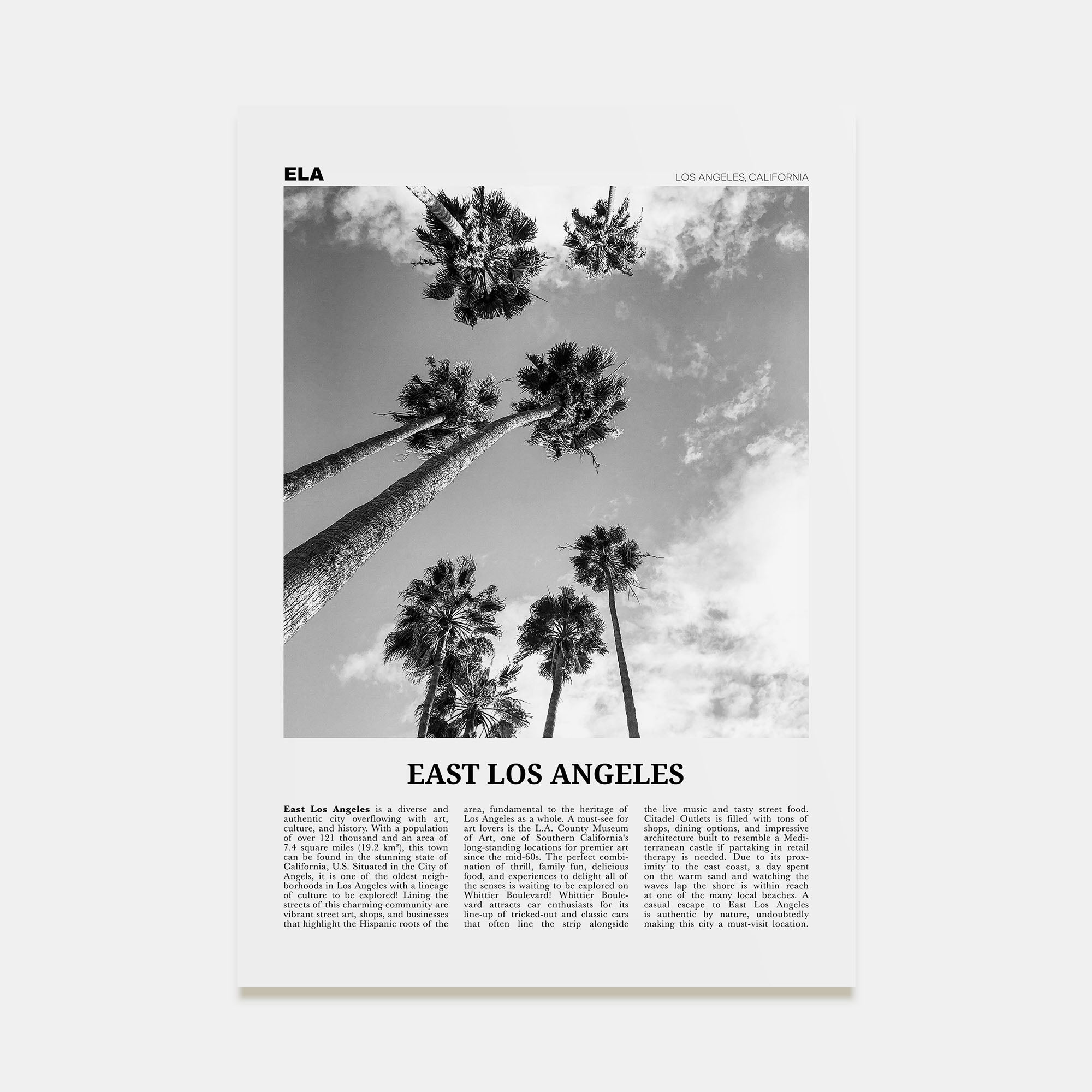 East Los Angeles Travel B&W Poster