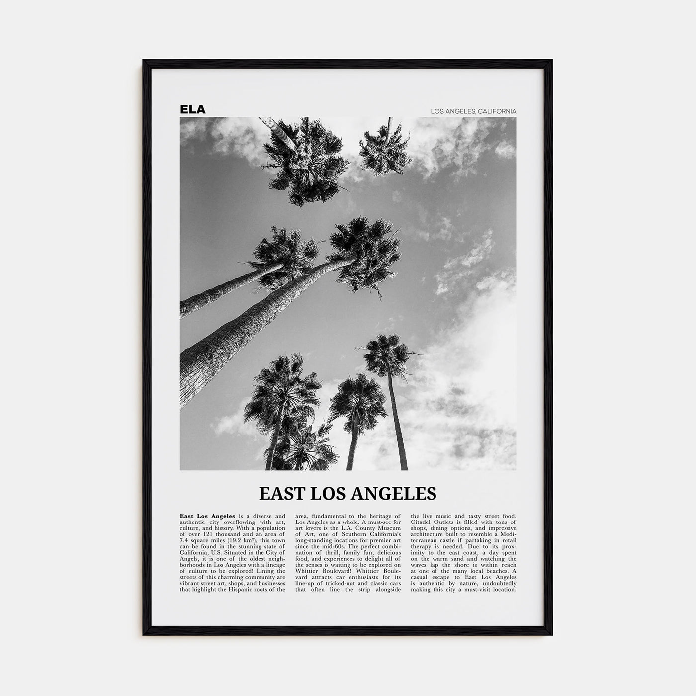 East Los Angeles Travel B&W Poster