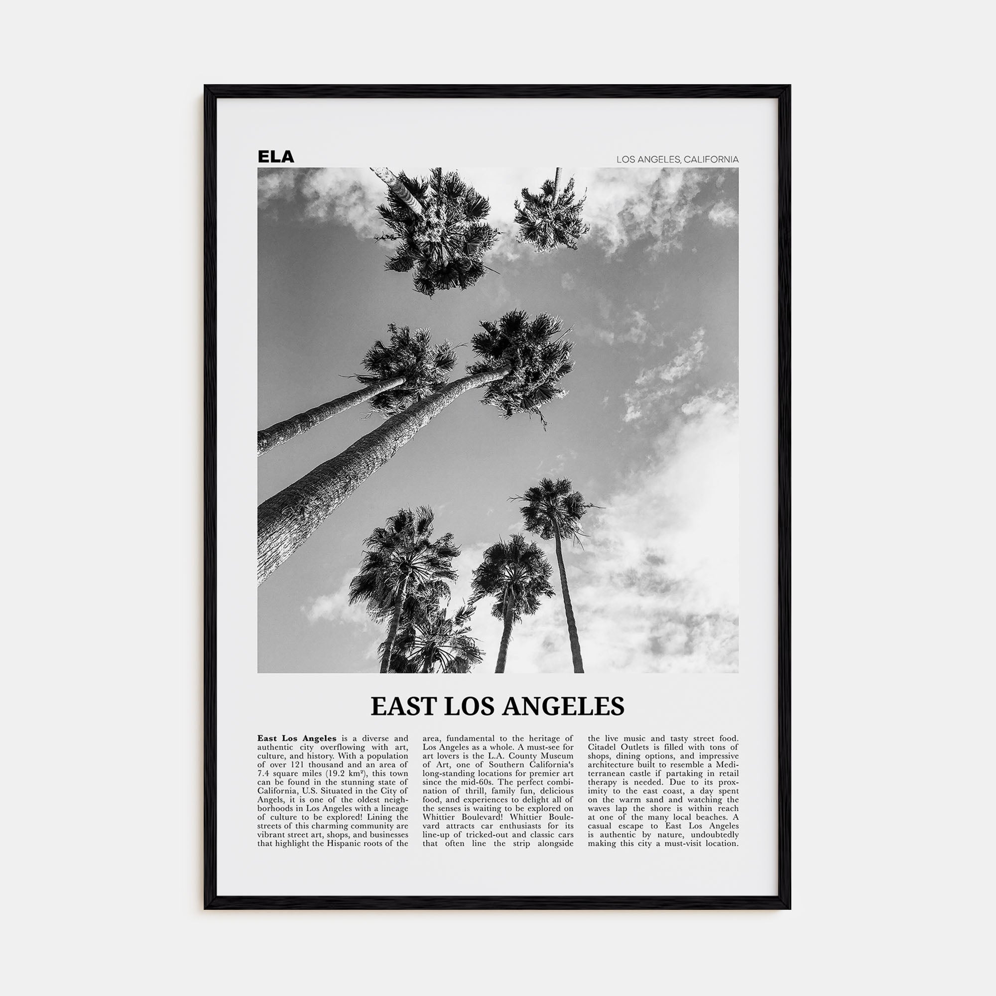 East Los Angeles Travel B&W Poster