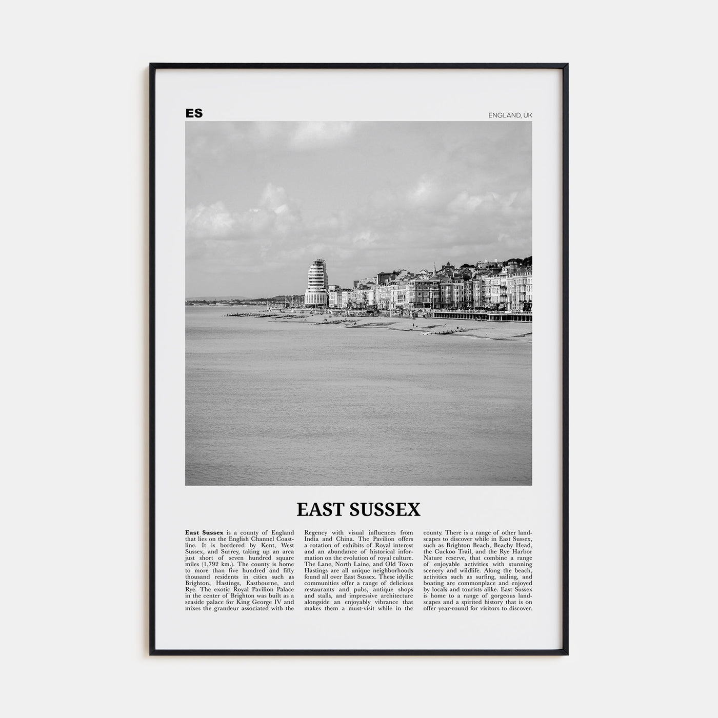 East Sussex Travel B&W Poster