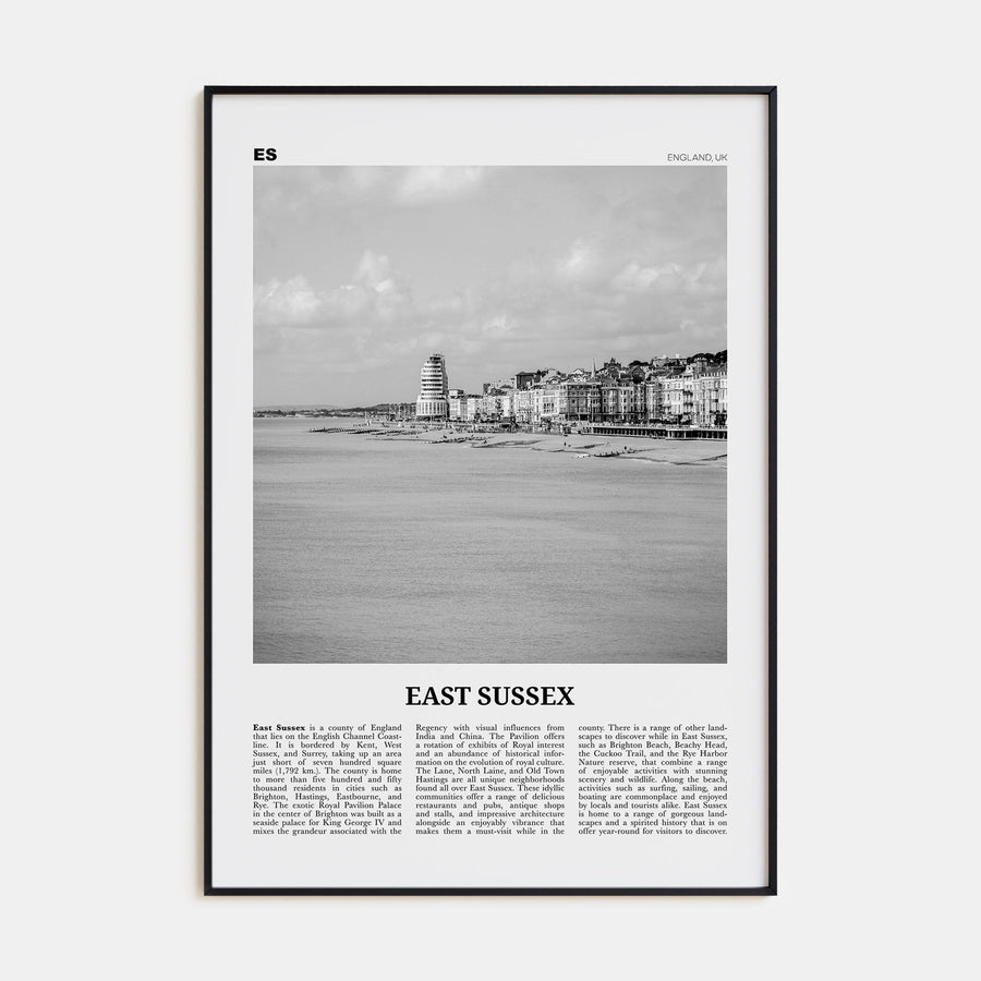 East Sussex Travel B&W Poster