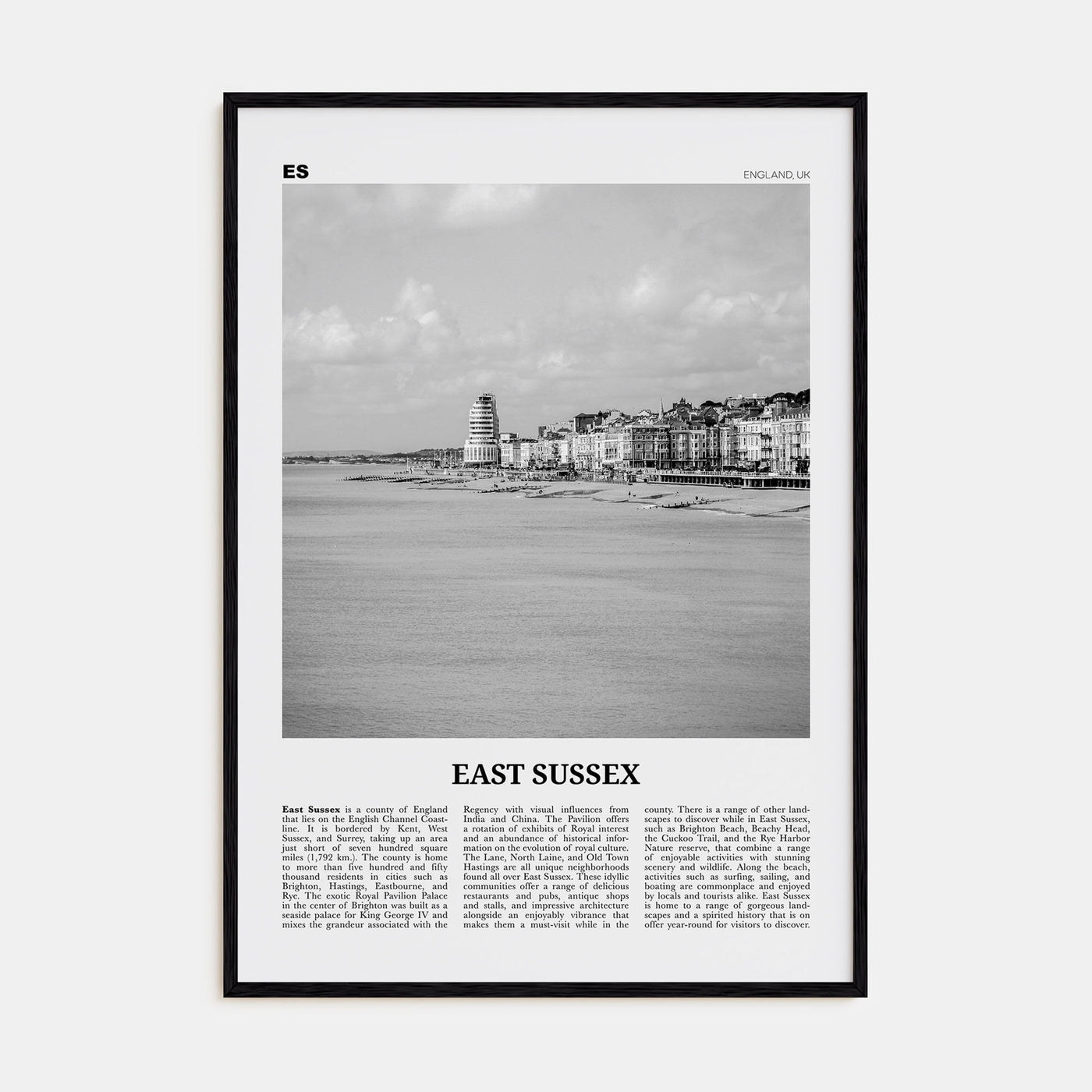 East Sussex Travel B&W Poster