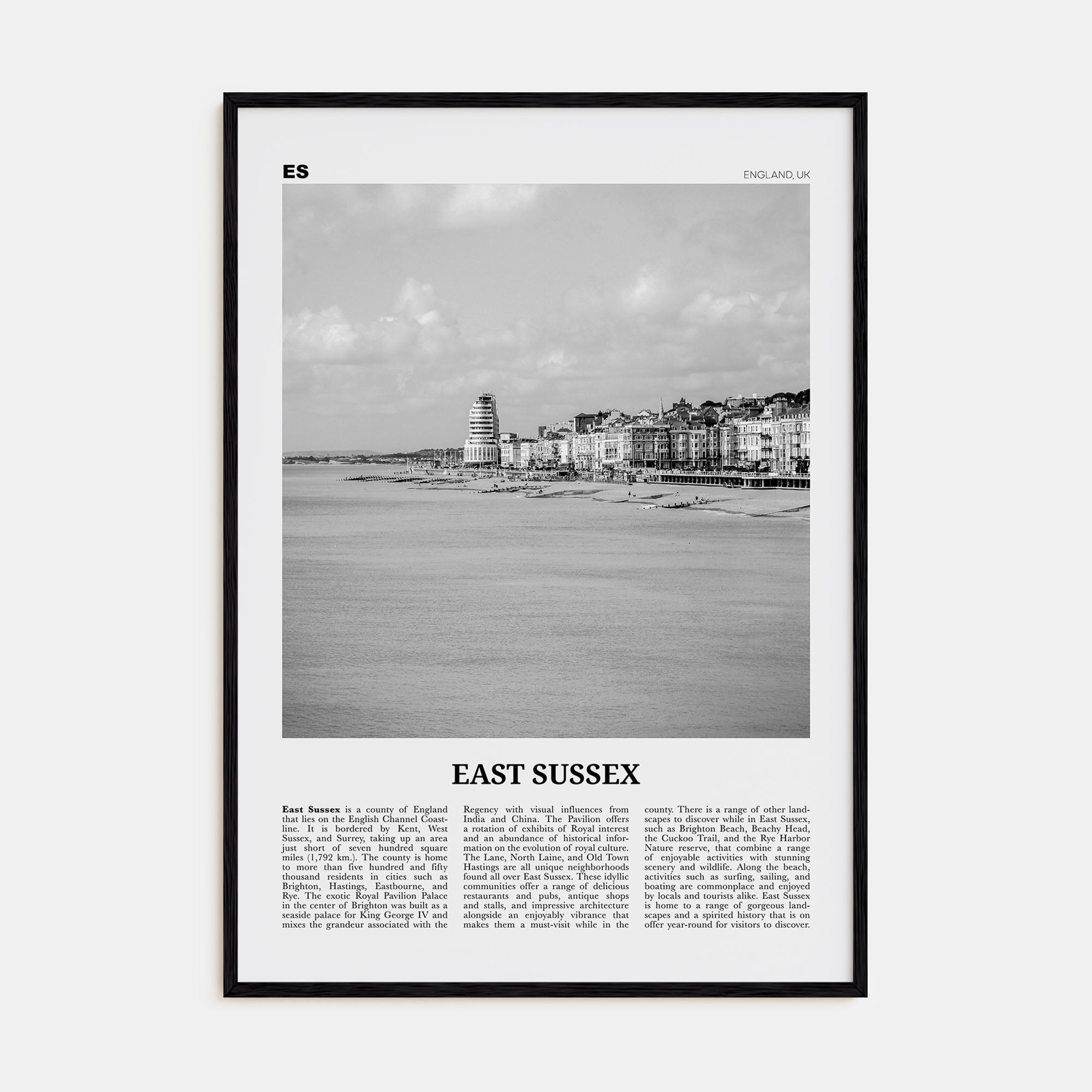 East Sussex Travel B&W Poster