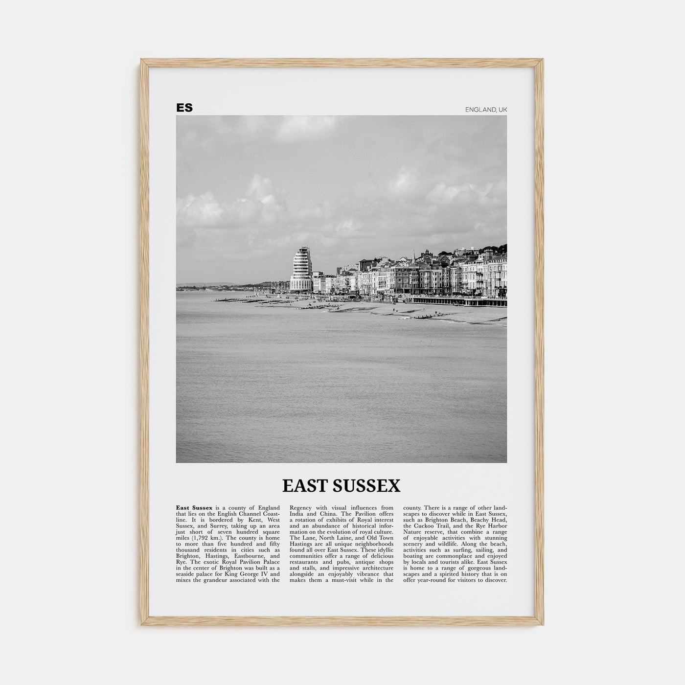 East Sussex Travel B&W Poster