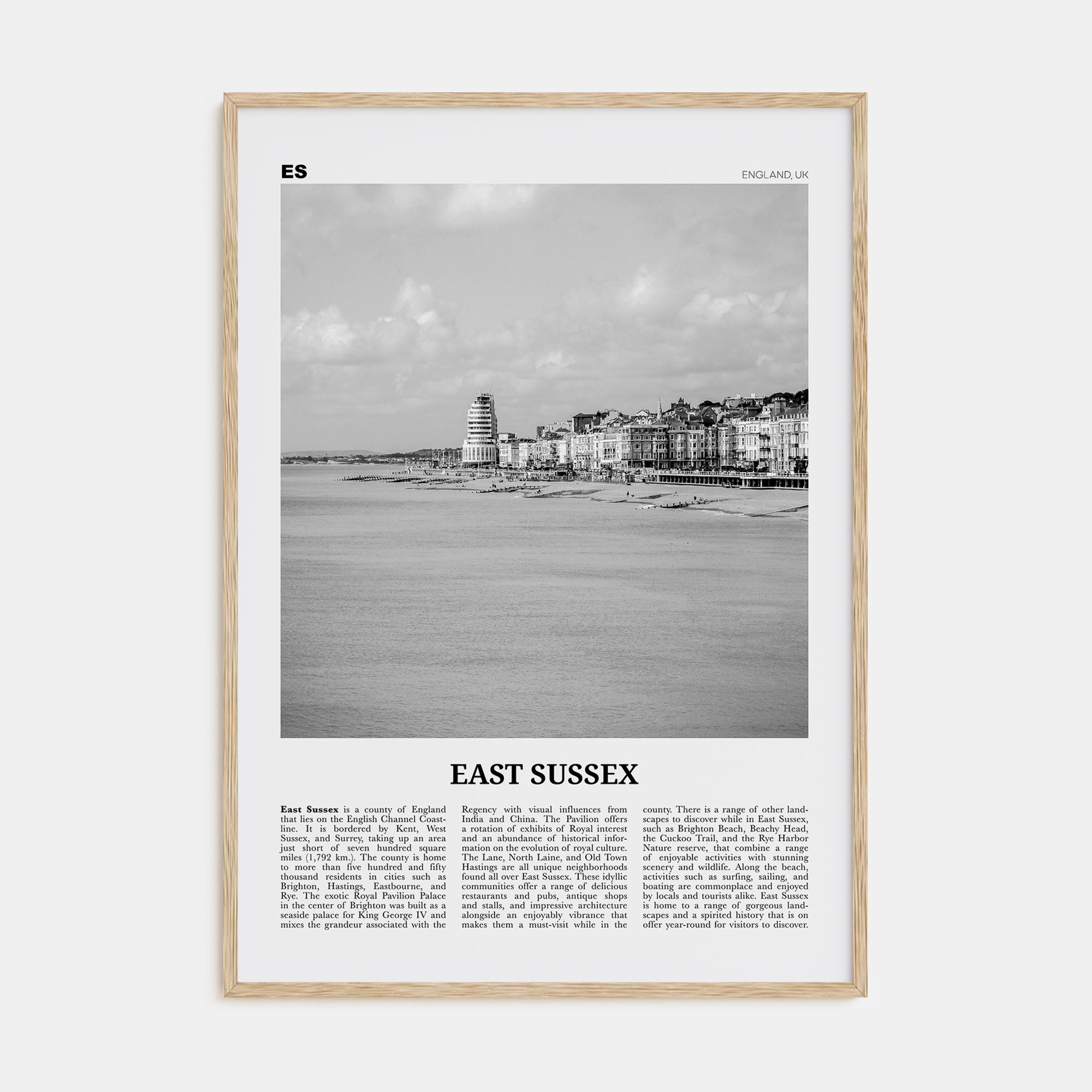 East Sussex Travel B&W Poster