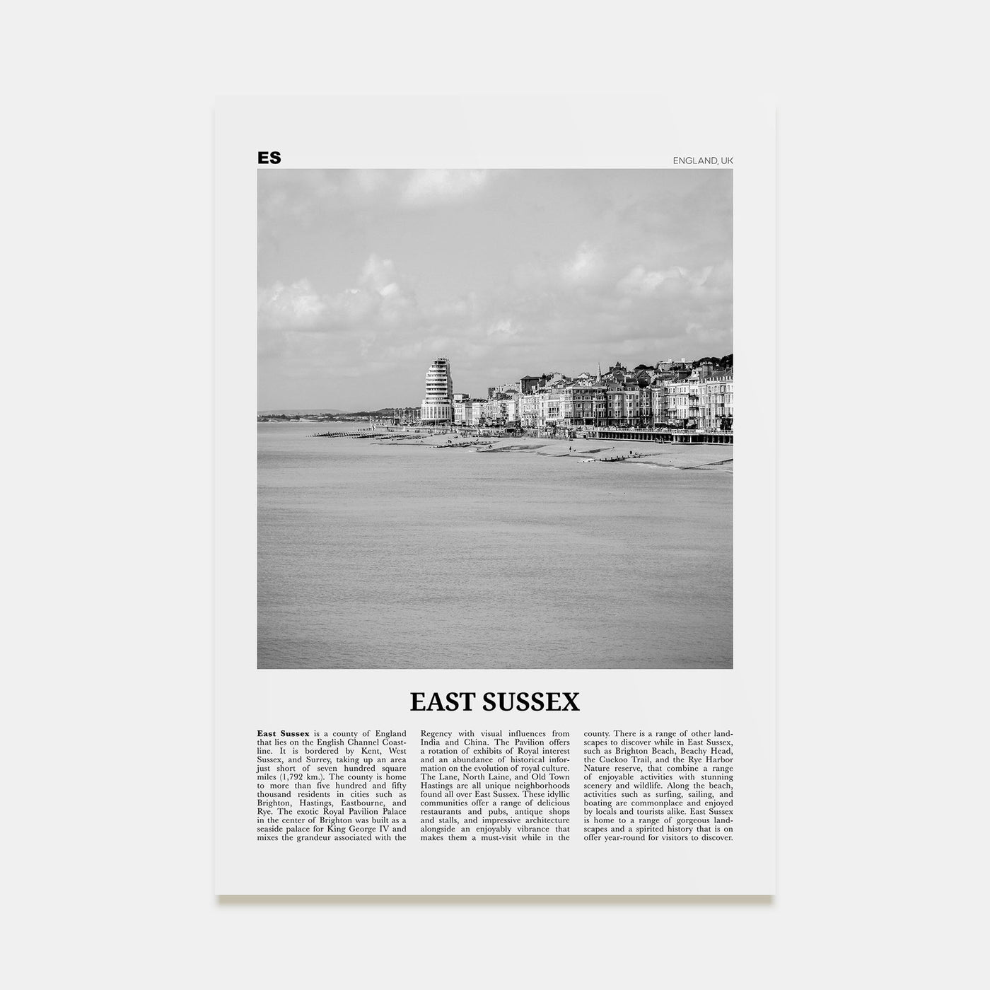 East Sussex Travel B&W Poster