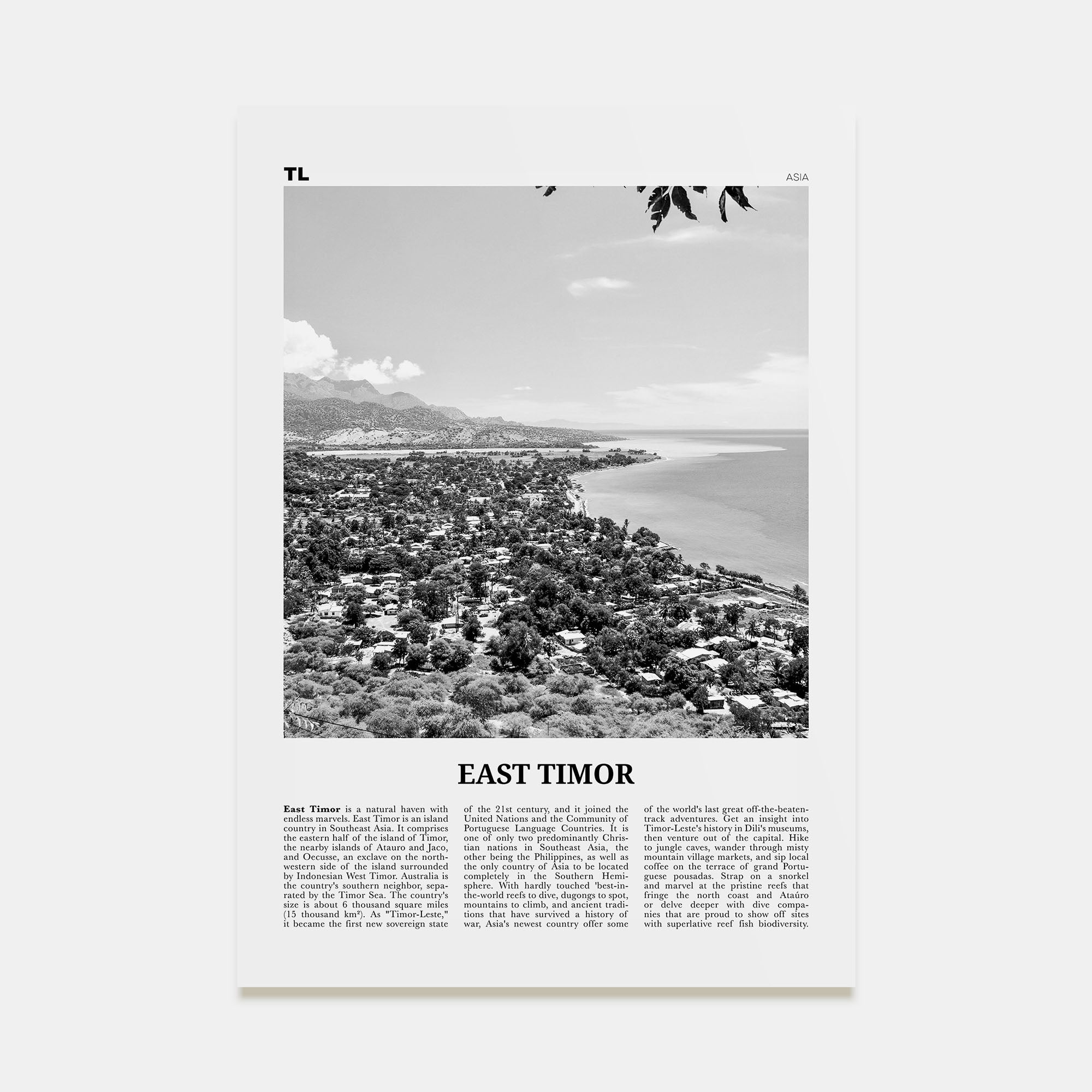 East Timor Travel B&W Poster