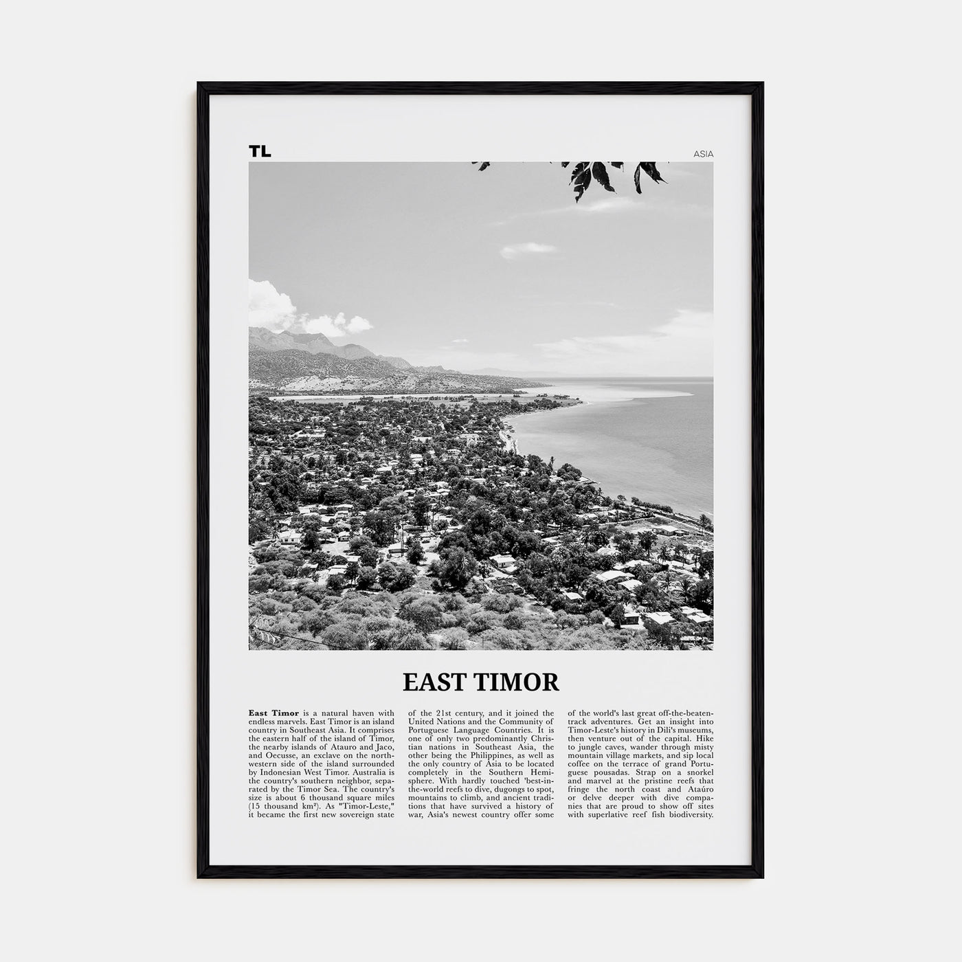East Timor Travel B&W Poster