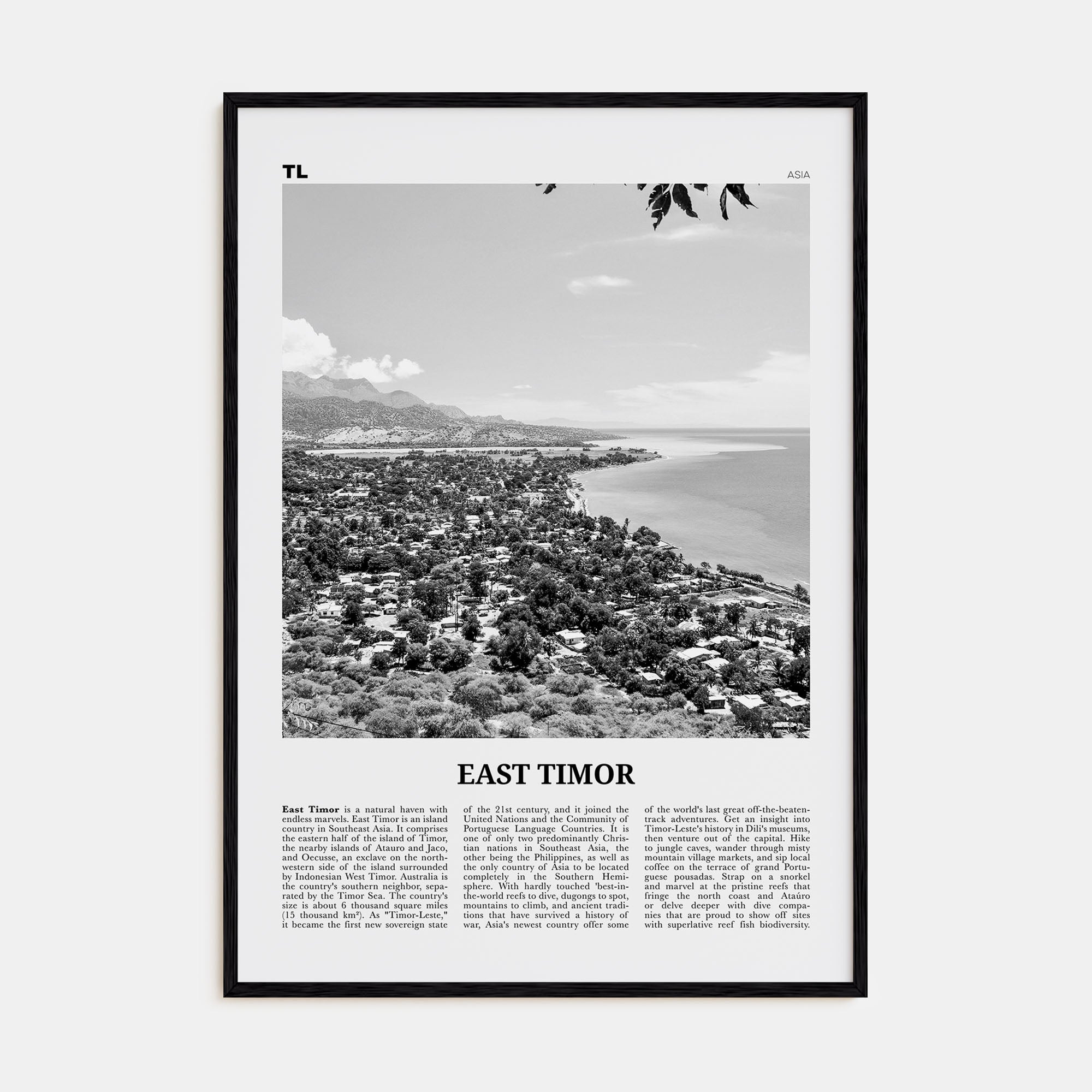 East Timor Travel B&W Poster
