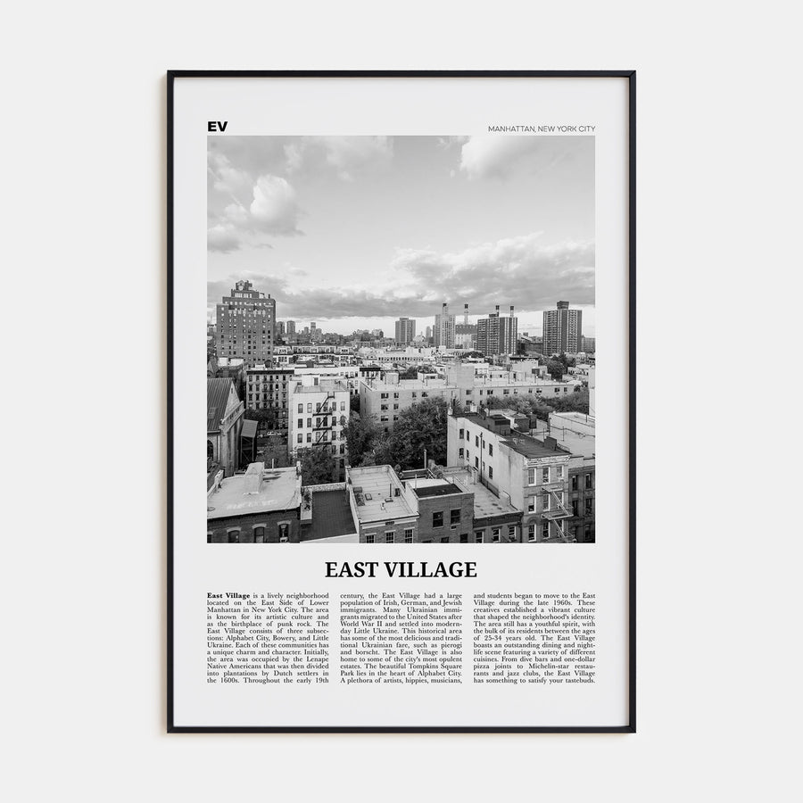 East Village, New York Travel B&W Poster