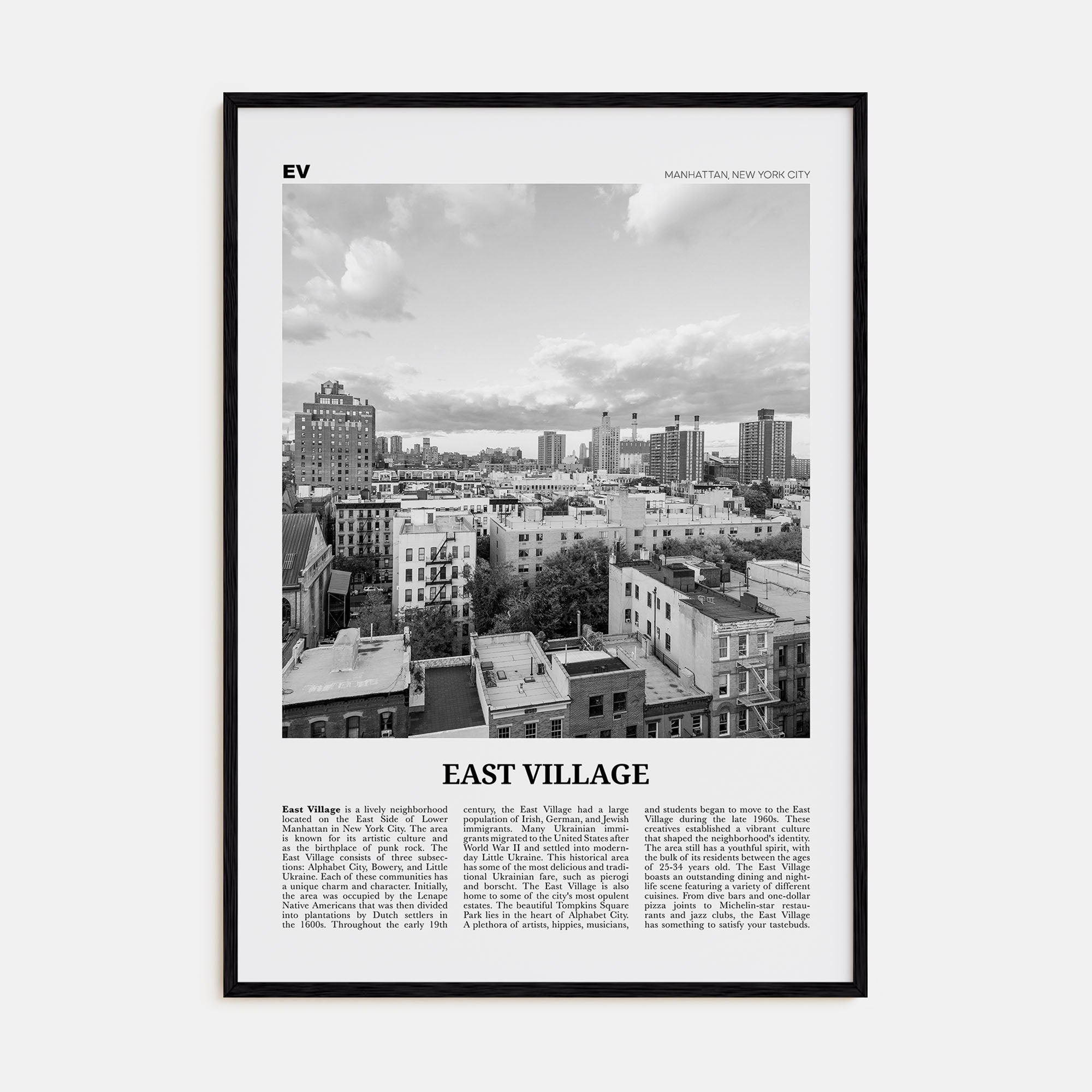 East Village, New York Travel B&W Poster