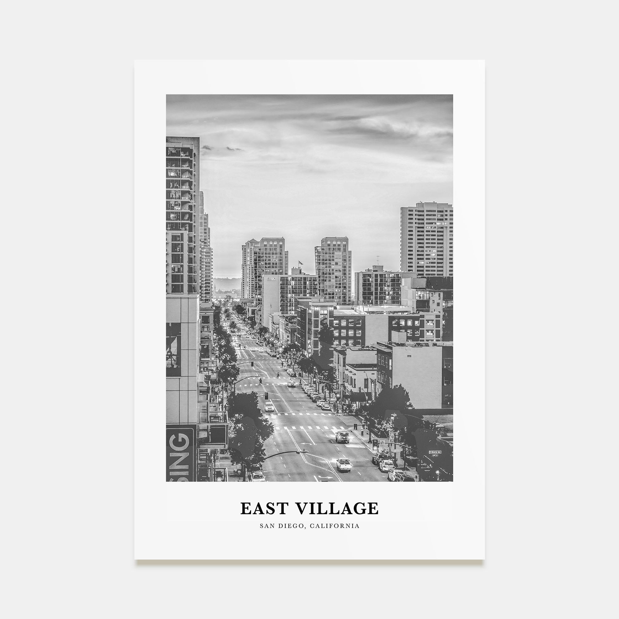 East Village, San Diego Portrait B&W Poster