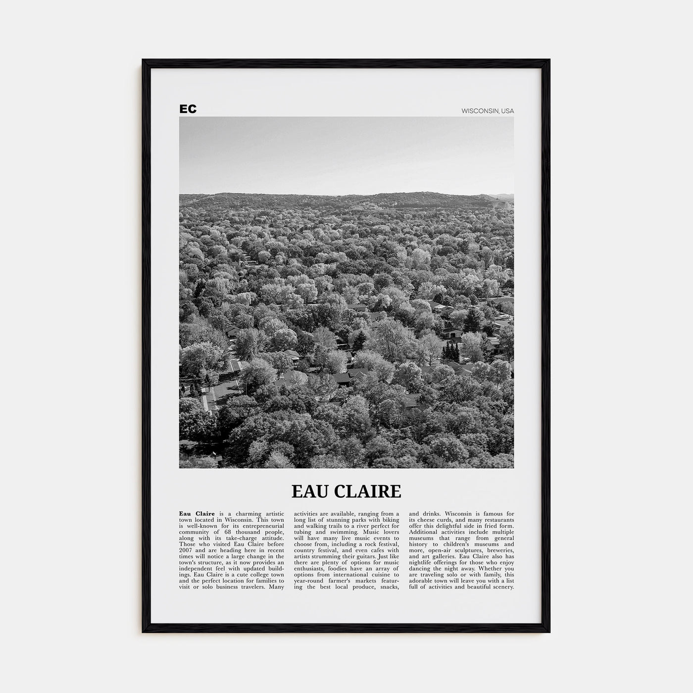 Eau Claire Travel B&W Poster