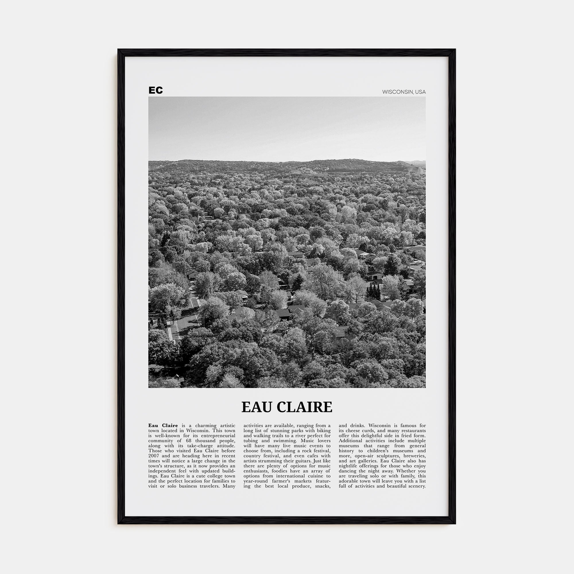 Eau Claire Travel B&W Poster