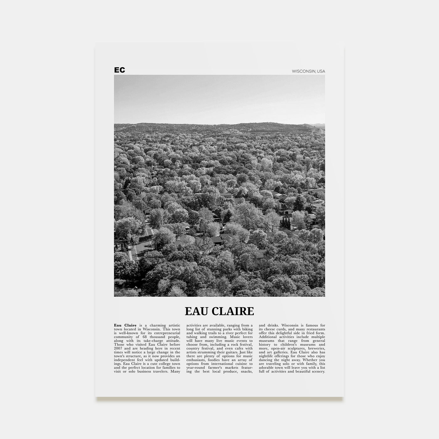 Eau Claire Travel B&W Poster