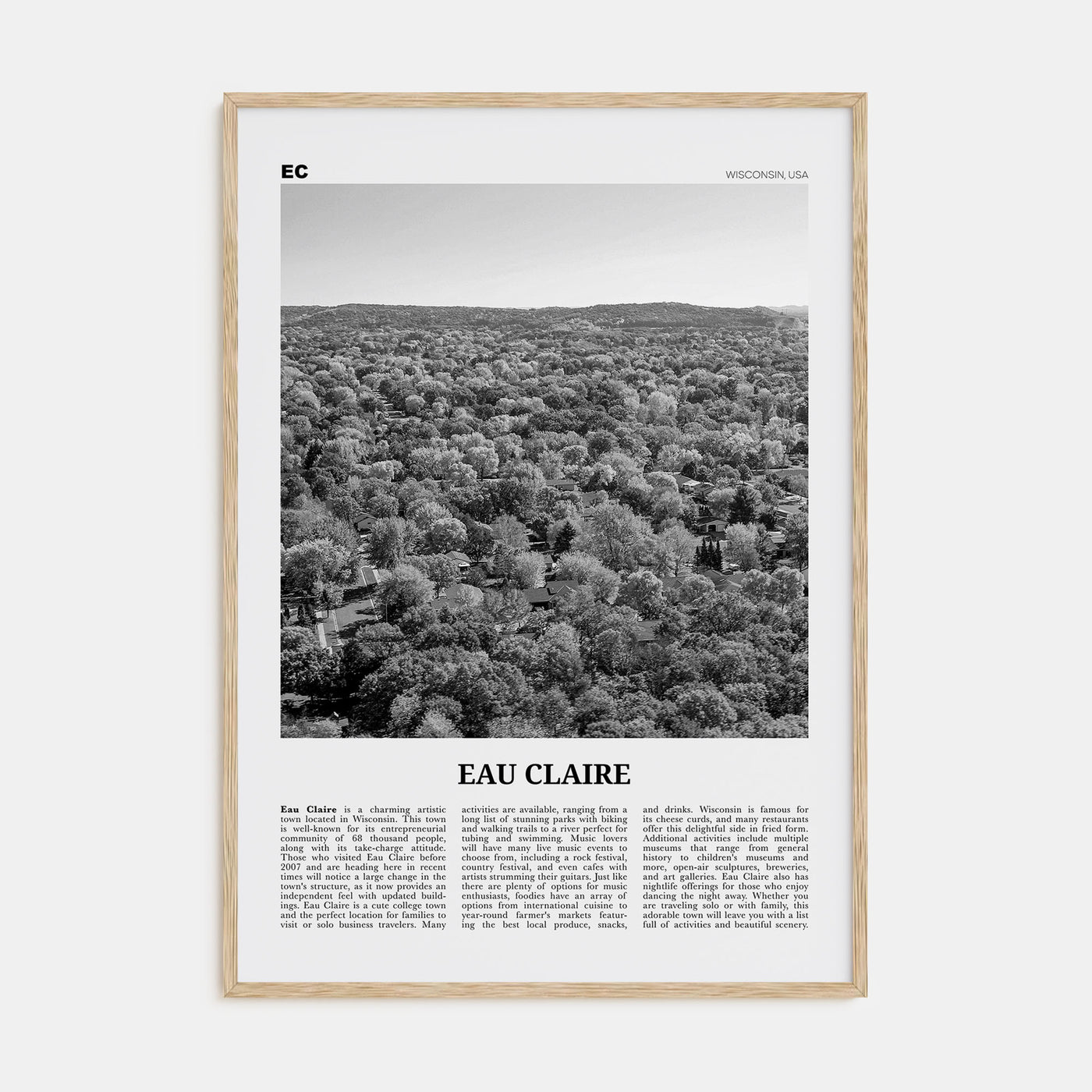 Eau Claire Travel B&W Poster