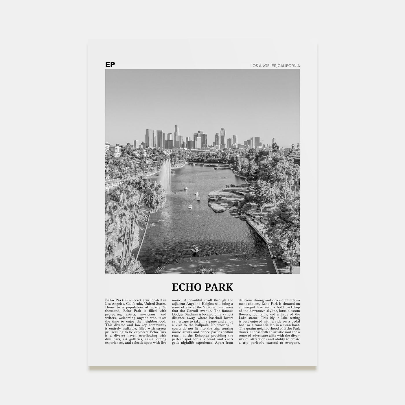 Echo Park Travel B&W No 1 Poster