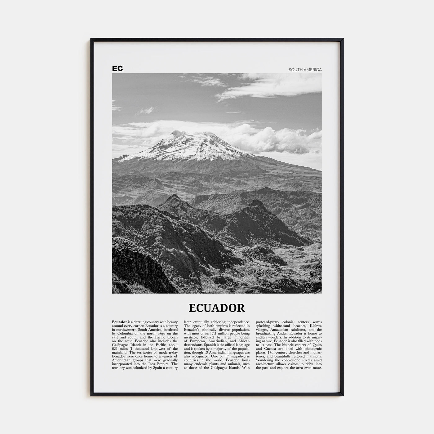 Ecuador Travel B&W No 2 Poster