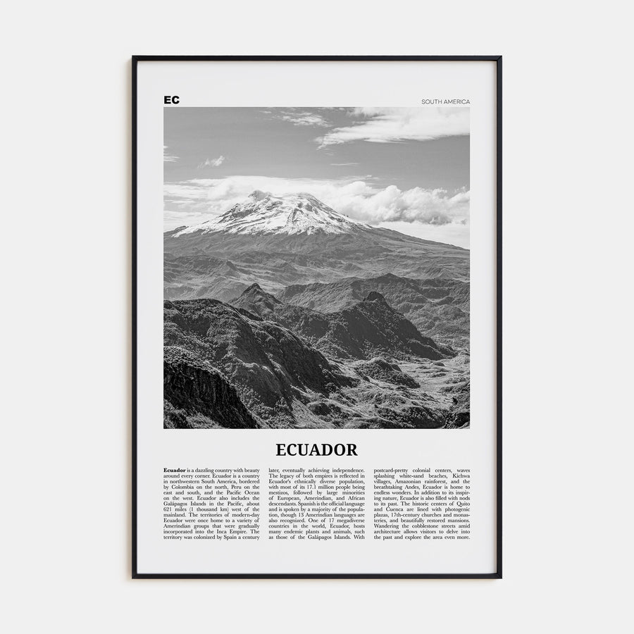 Ecuador Travel B&W No 2 Poster