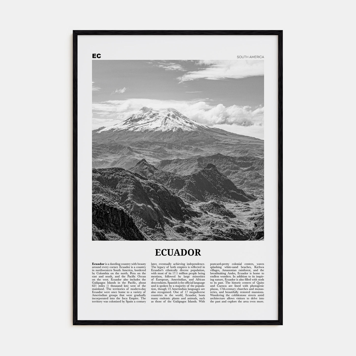 Ecuador Travel B&W No 2 Poster