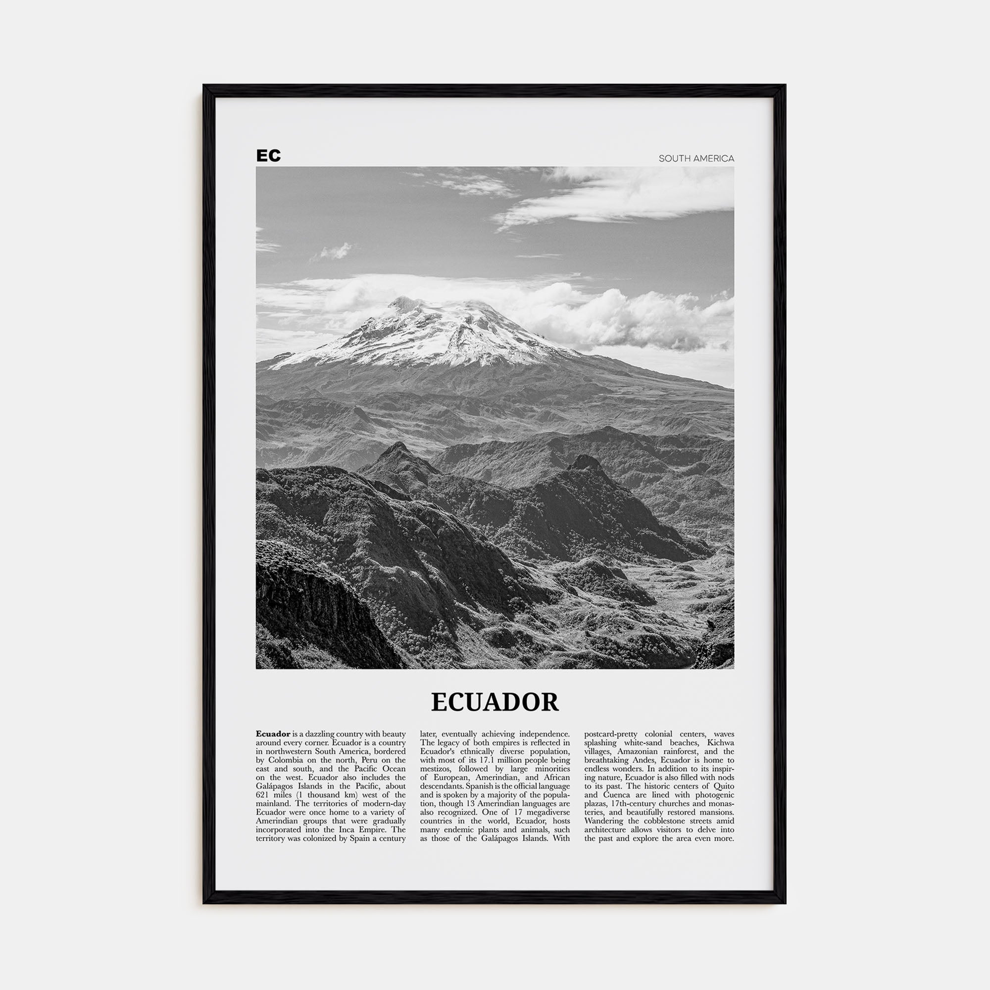 Ecuador Travel B&W No 2 Poster