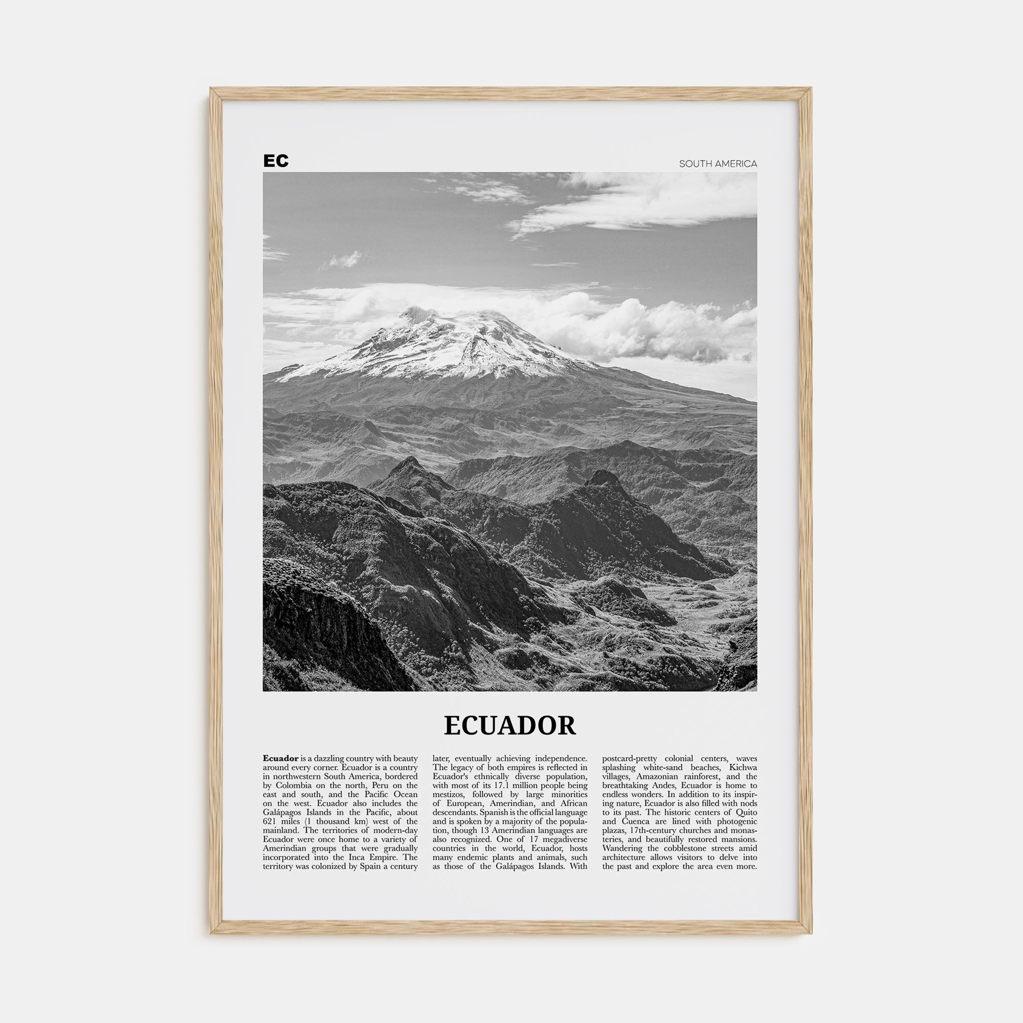 Ecuador Travel B&W No 2 Poster