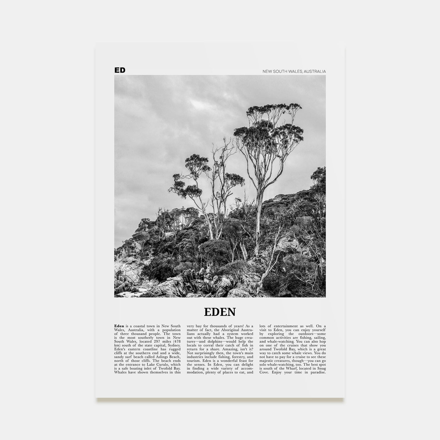 Eden Travel B&W Poster
