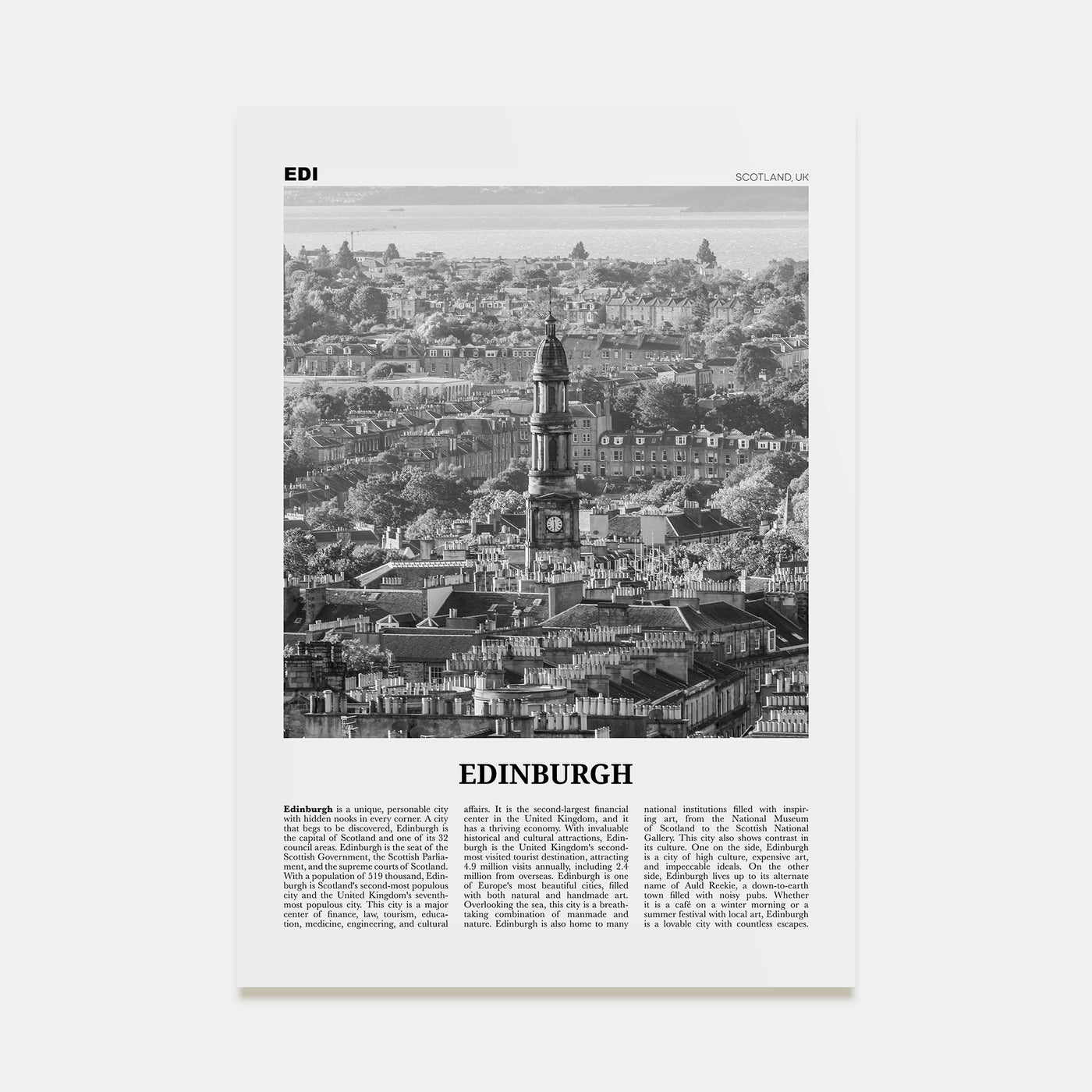 Edinburgh Travel B&W No 2 Poster