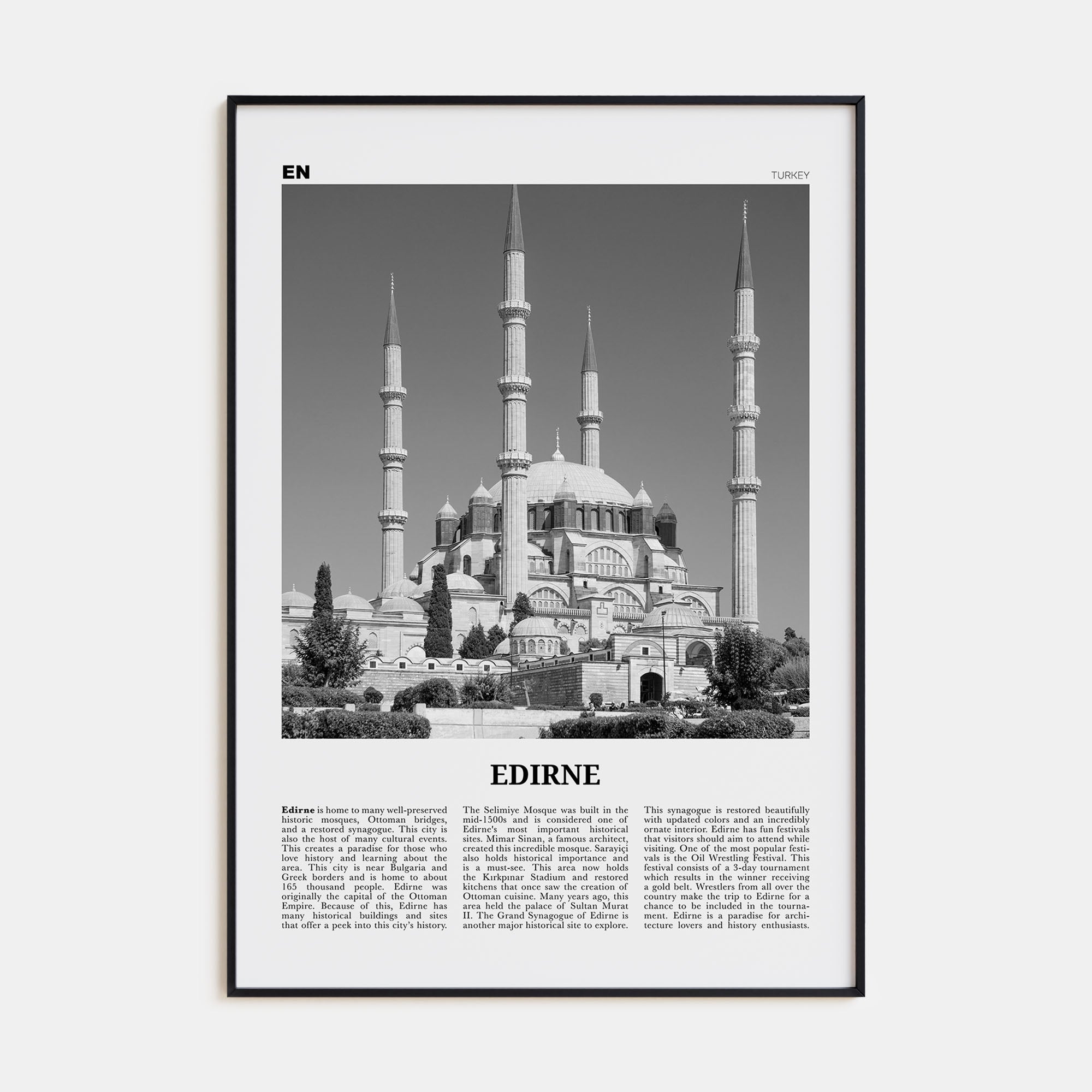 Edirne Travel B&W Poster
