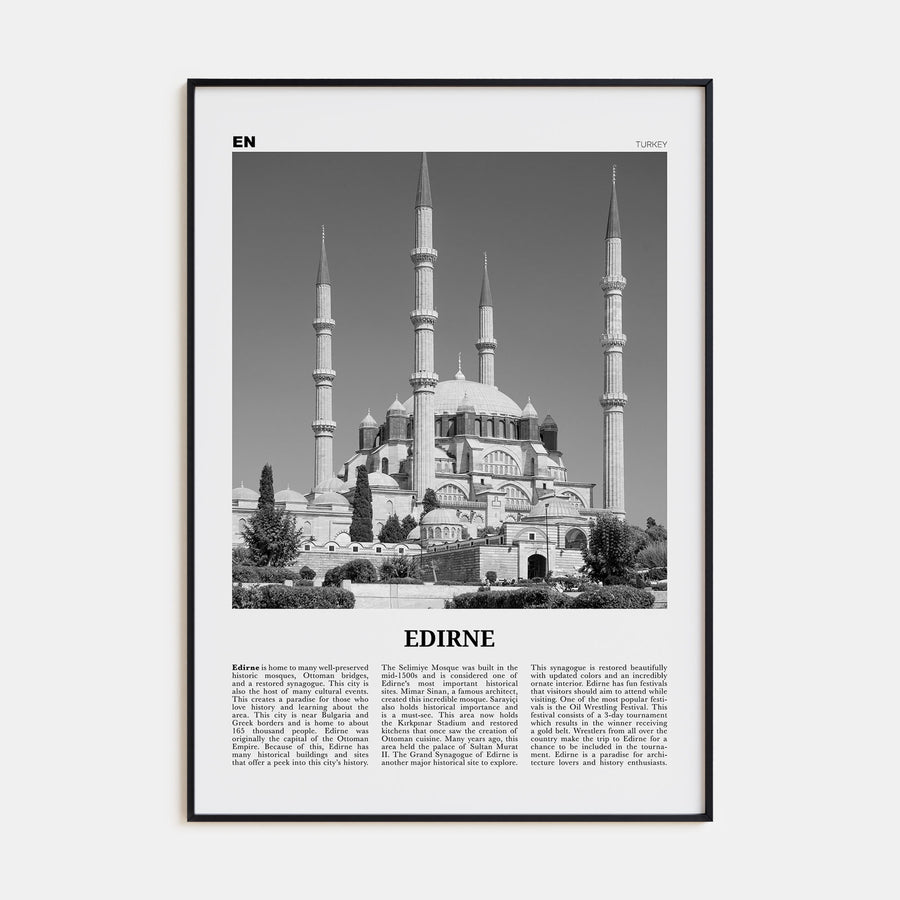 Edirne Travel B&W Poster