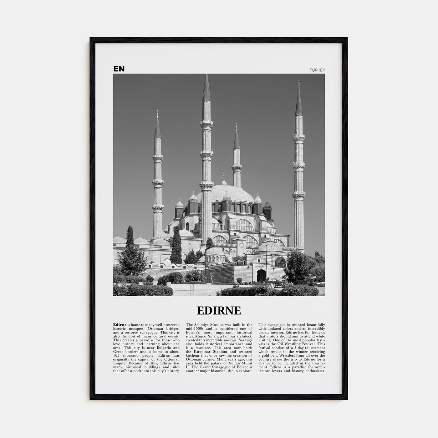 Edirne Travel B&W Poster