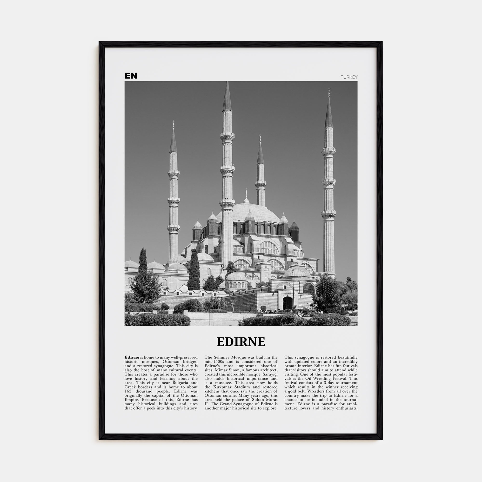 Edirne Travel B&W Poster