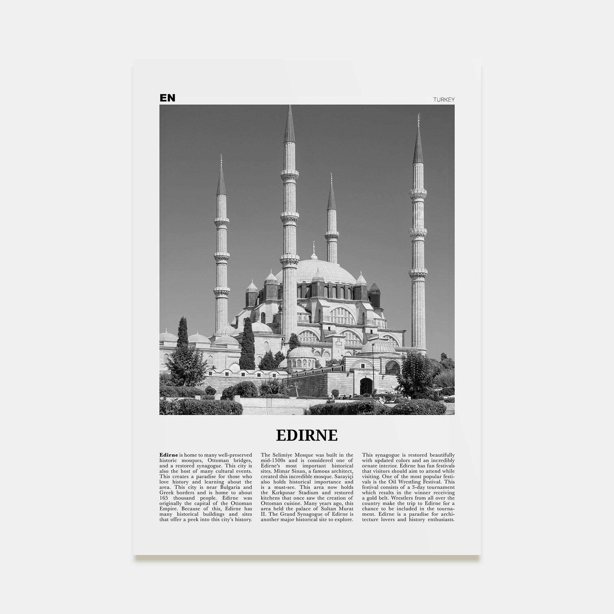Edirne Travel B&W Poster
