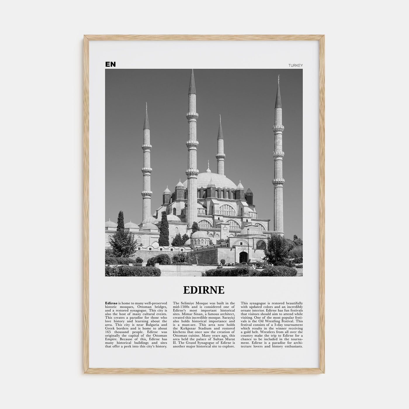 Edirne Travel B&W Poster
