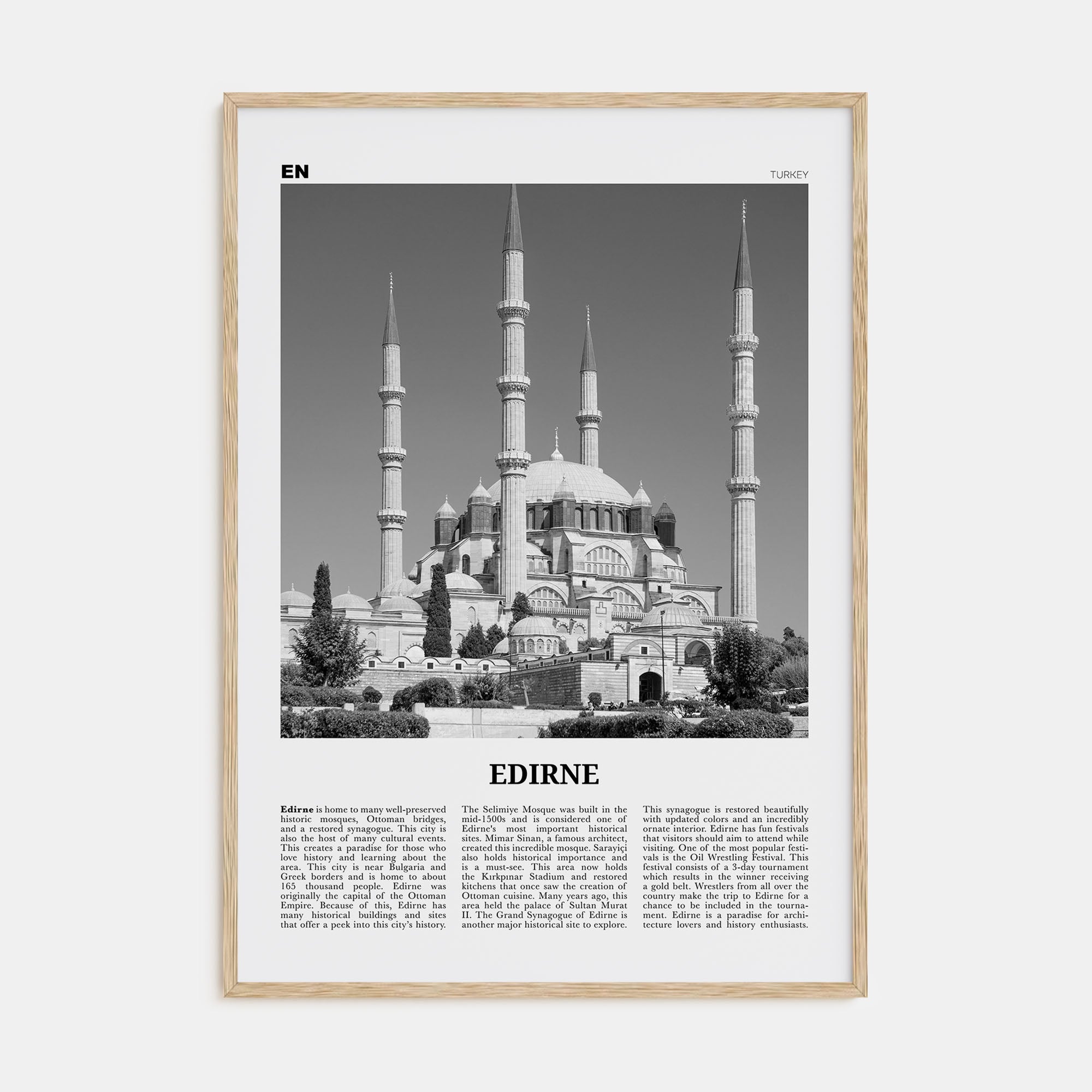 Edirne Travel B&W Poster