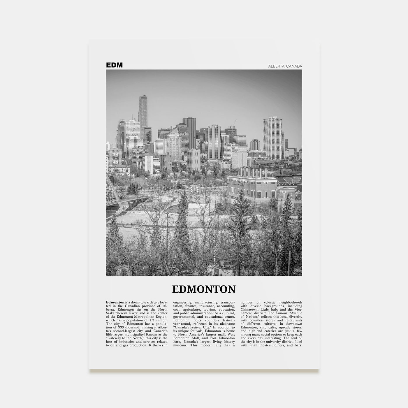 Edmonton Travel B&W No 2 Poster