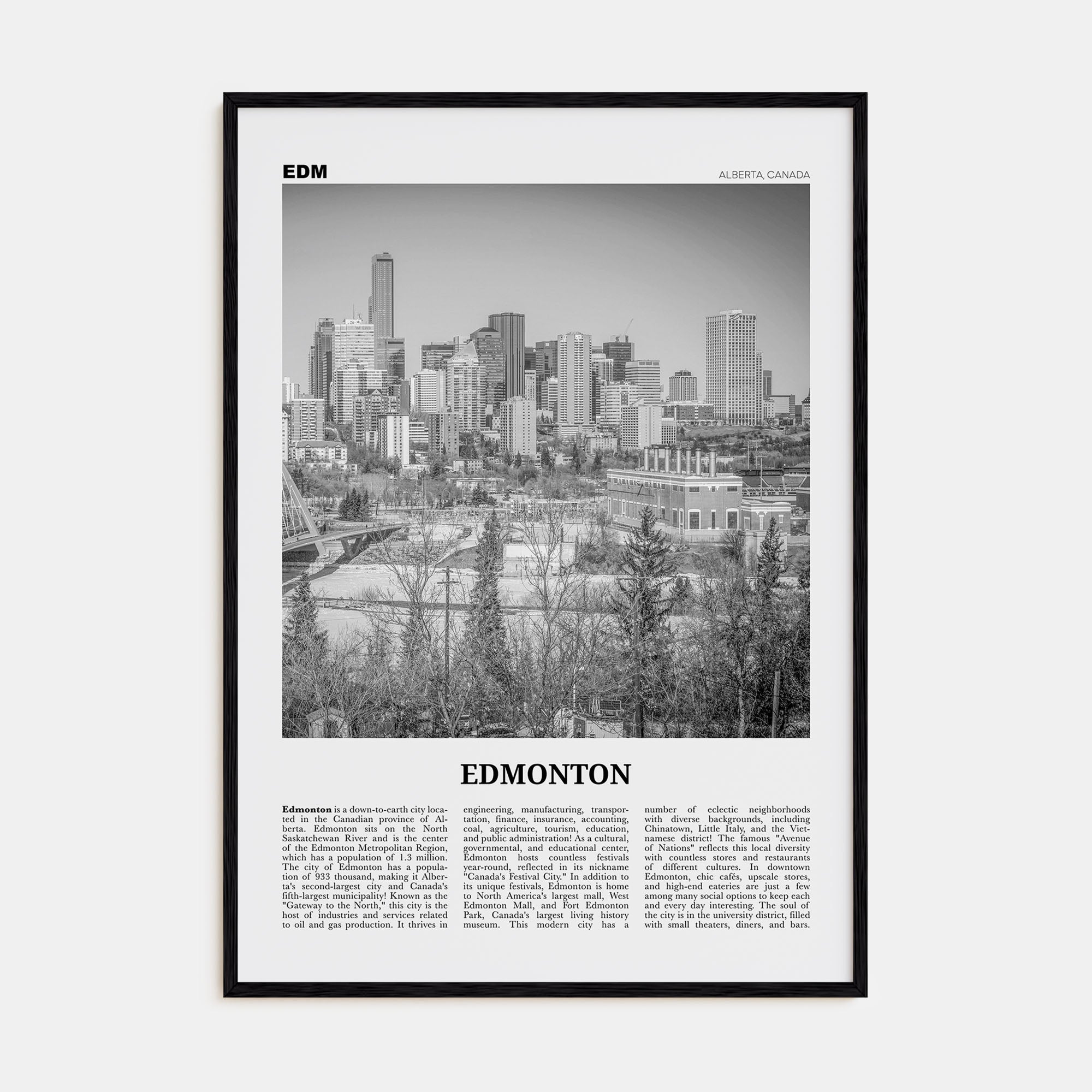 Edmonton Travel B&W No 2 Poster