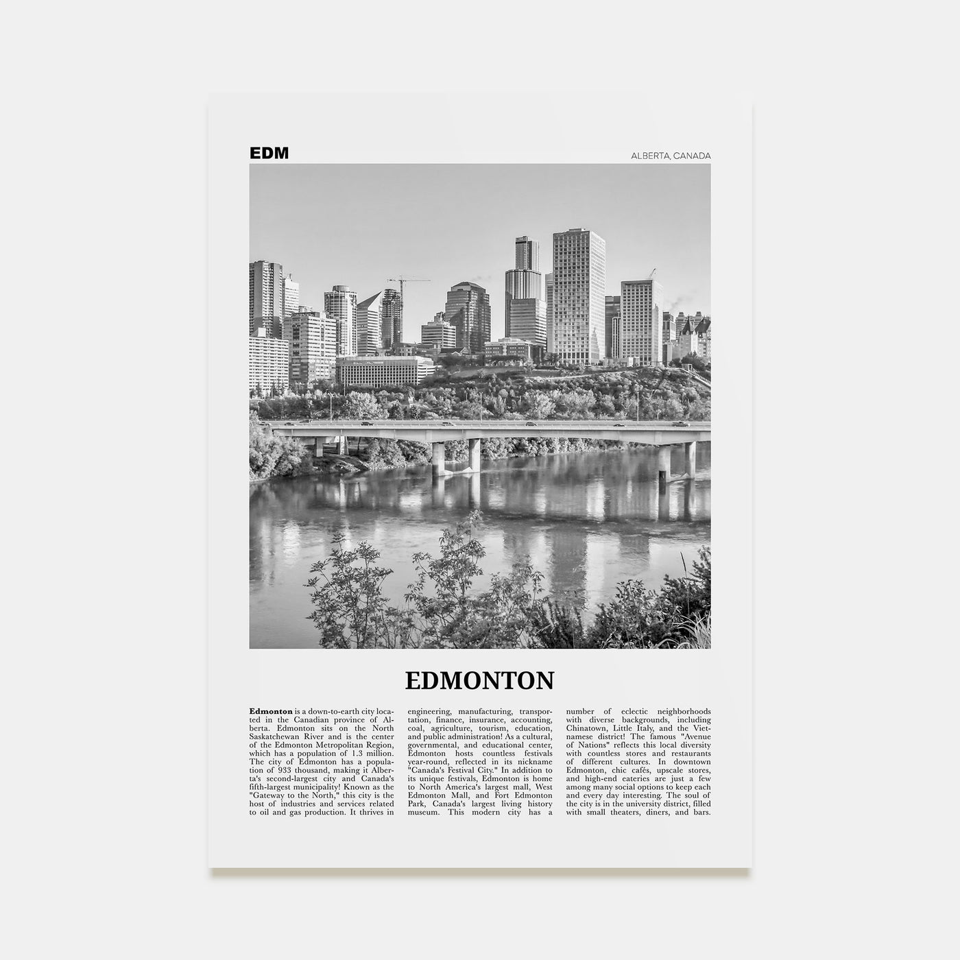 Edmonton Travel B&W No 3 Poster