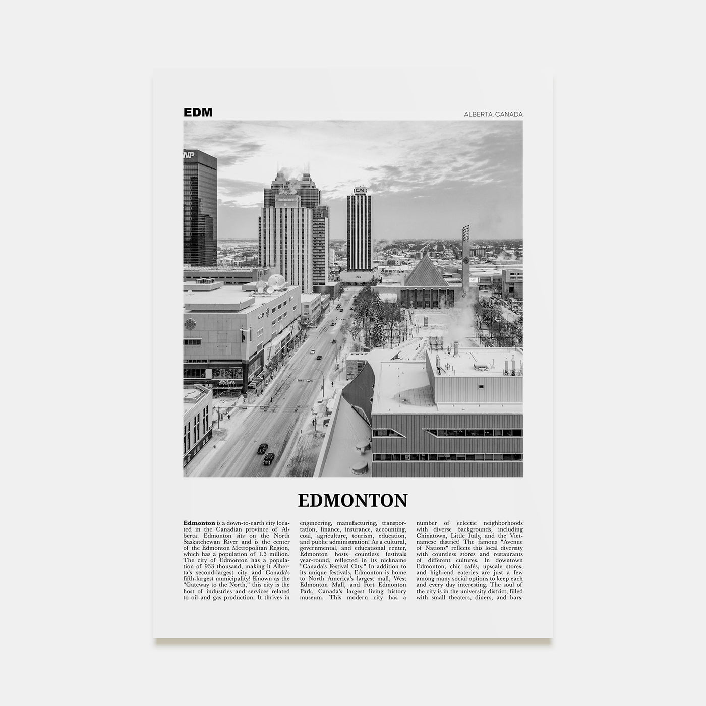 Edmonton Travel B&W No 4 Poster