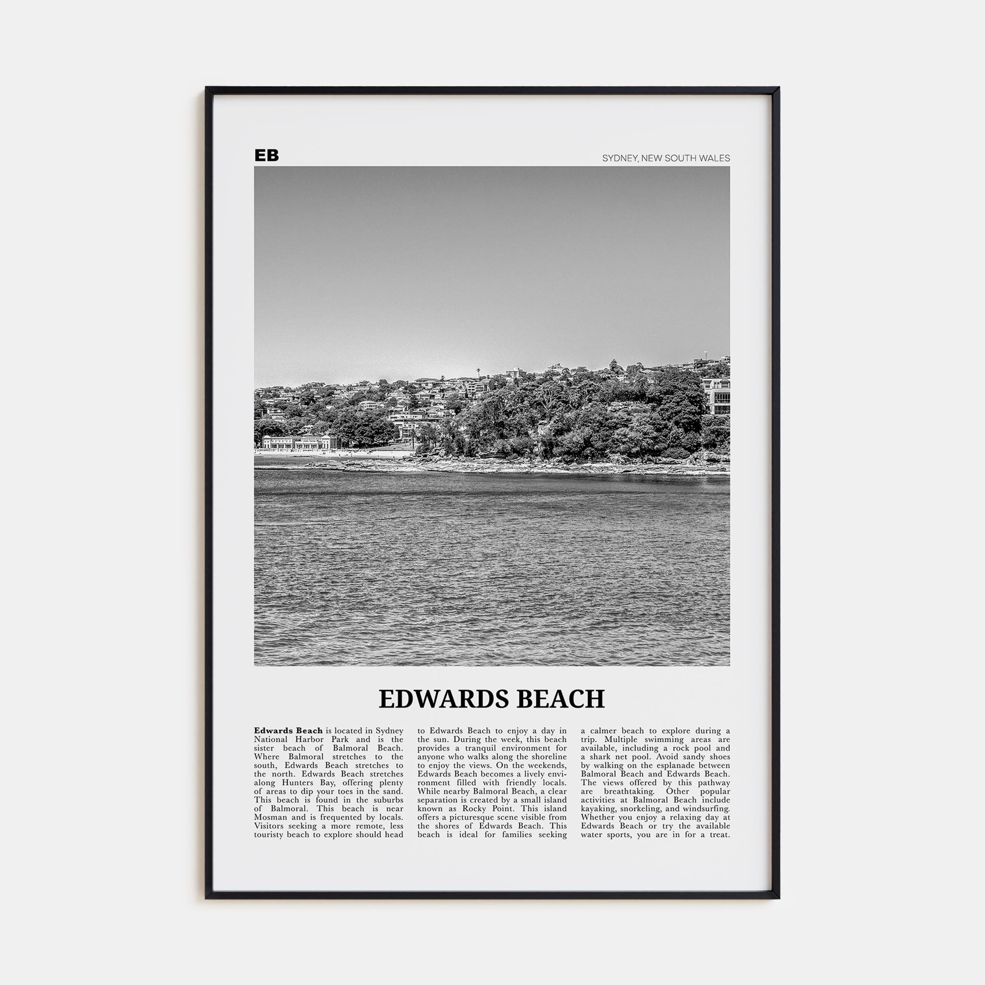 Edwards Beach Travel B&W Poster