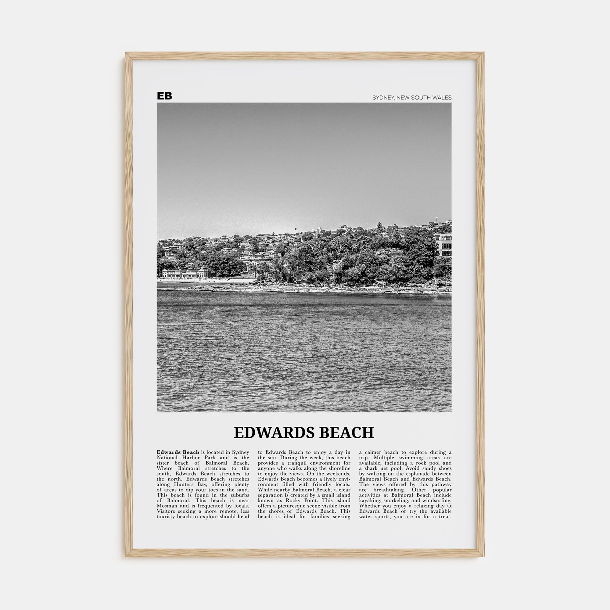 Edwards Beach Travel B&W Poster
