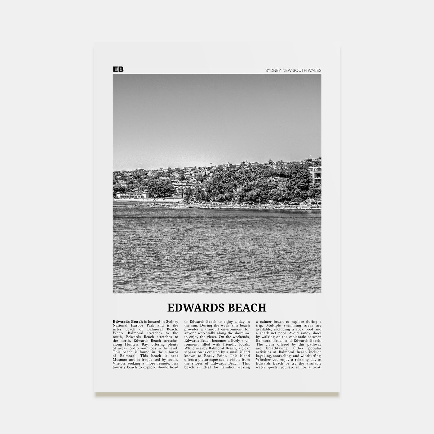 Edwards Beach Travel B&W Poster