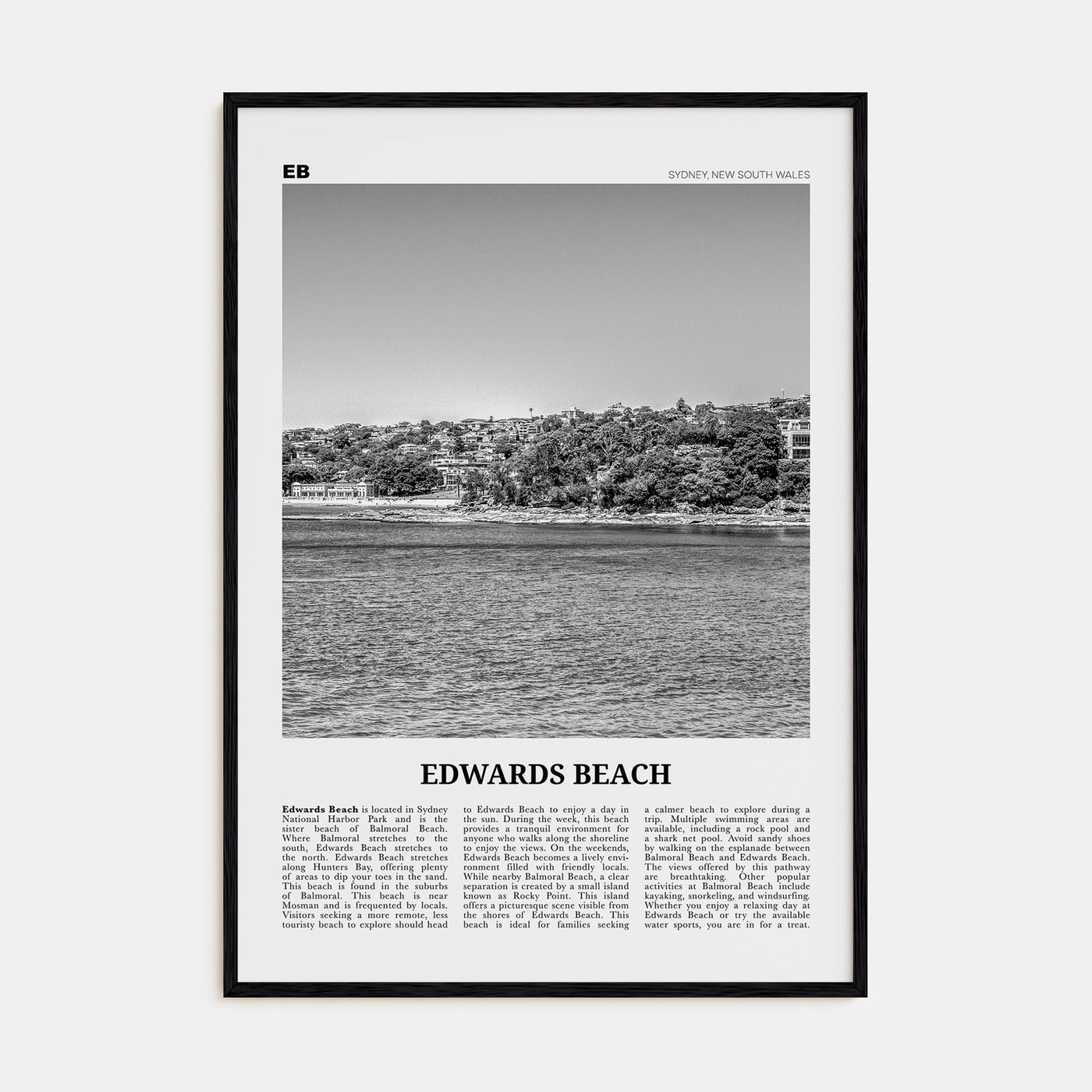 Edwards Beach Travel B&W Poster