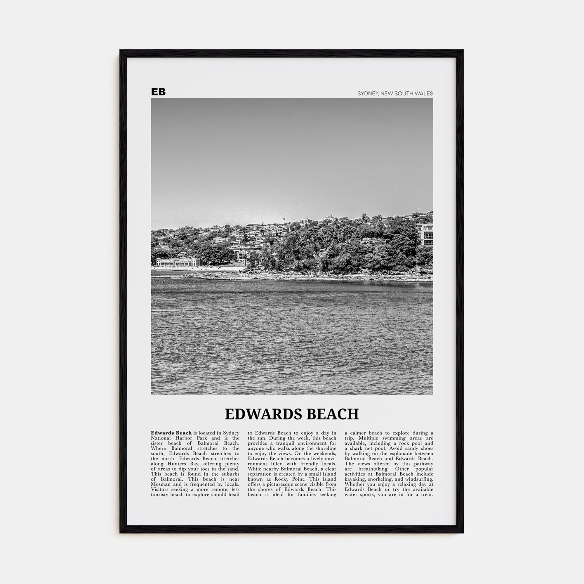 Edwards Beach Travel B&W Poster