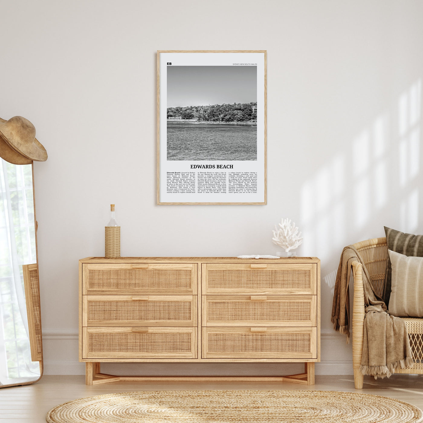 Edwards Beach Travel B&W Poster