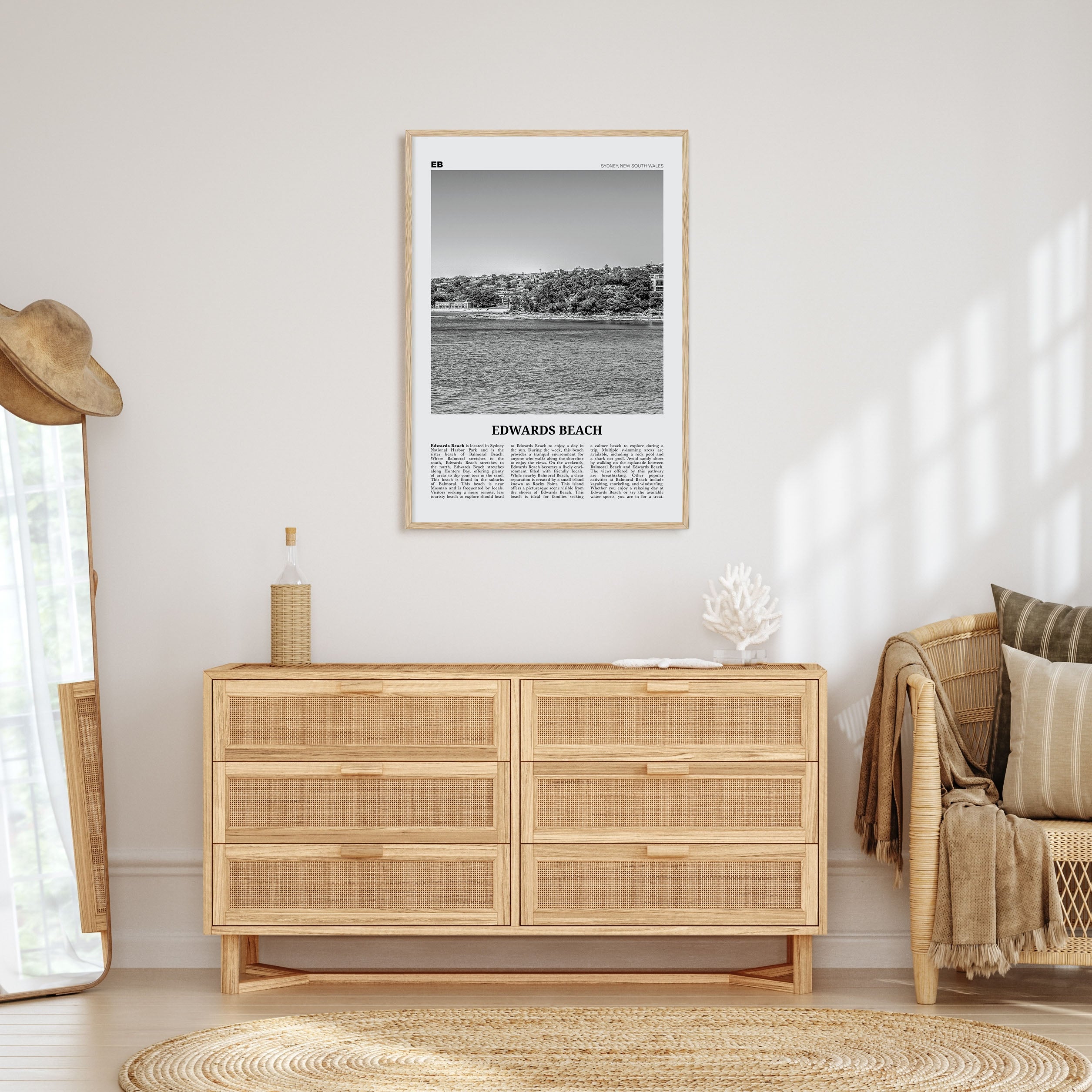 Edwards Beach Travel B&W Poster