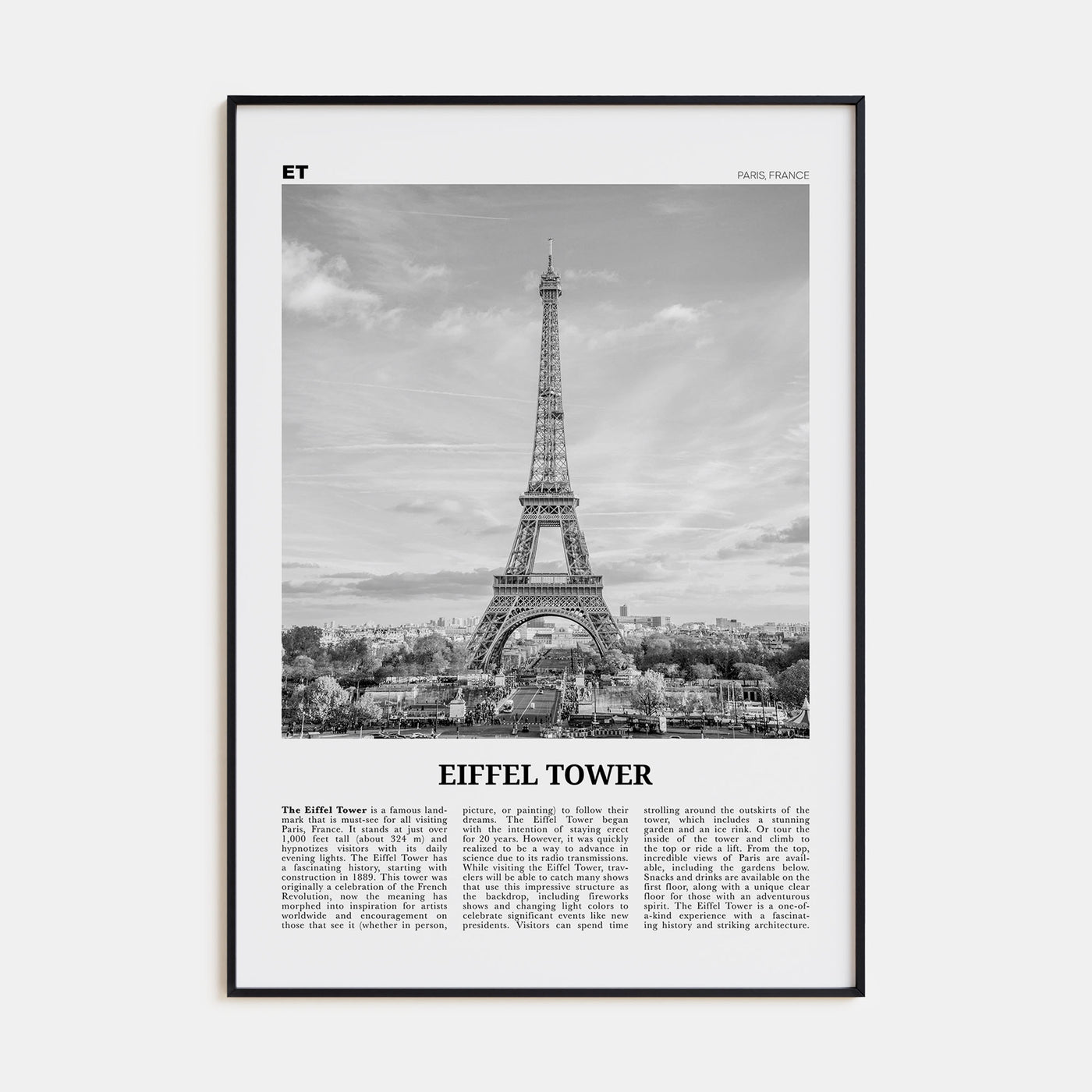 Eiffel Tower Travel B&W Poster
