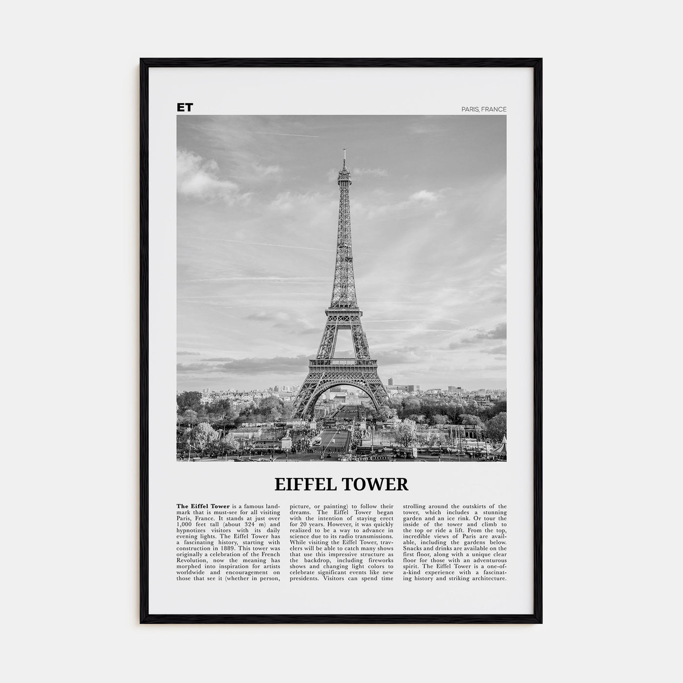 Eiffel Tower Travel B&W Poster